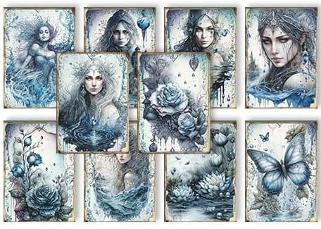 Ice Blue Witches - Set of 10 4" x 6" Decoupage Wood Panels