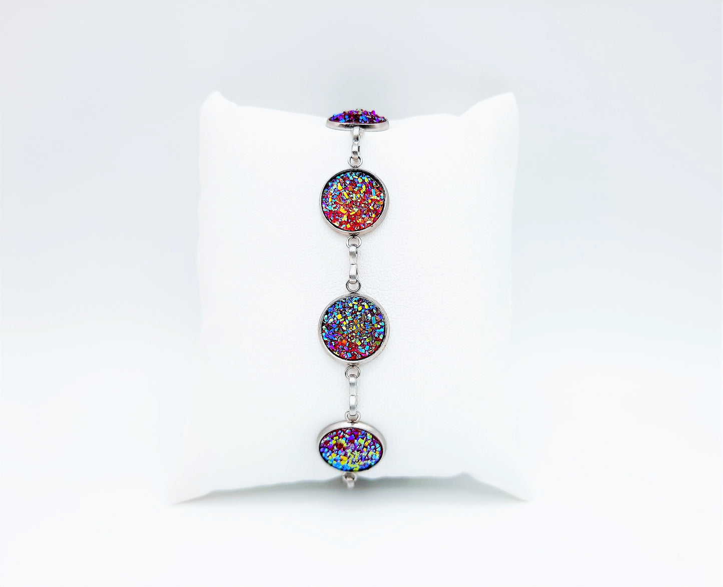 Iridescent Druzy Stone Link Bracelet