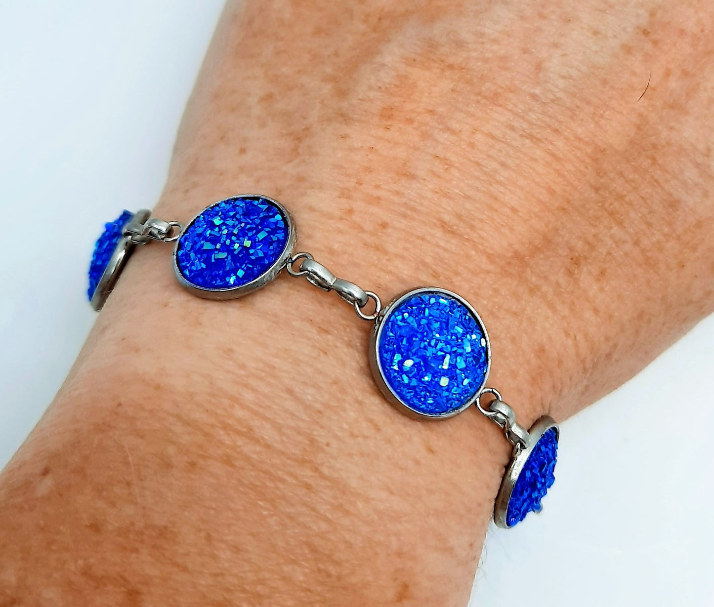 Iridescent Druzy Stone Link Bracelet