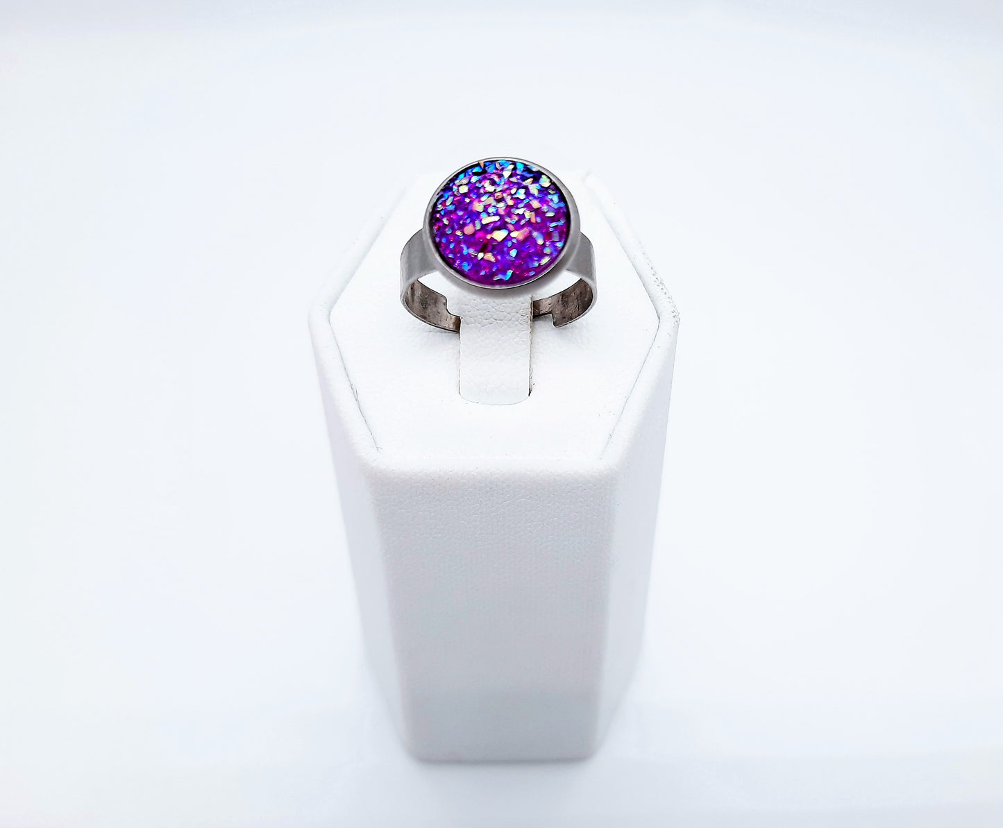 Iridescent Druzy Stainless Steel Ring - Adjustable