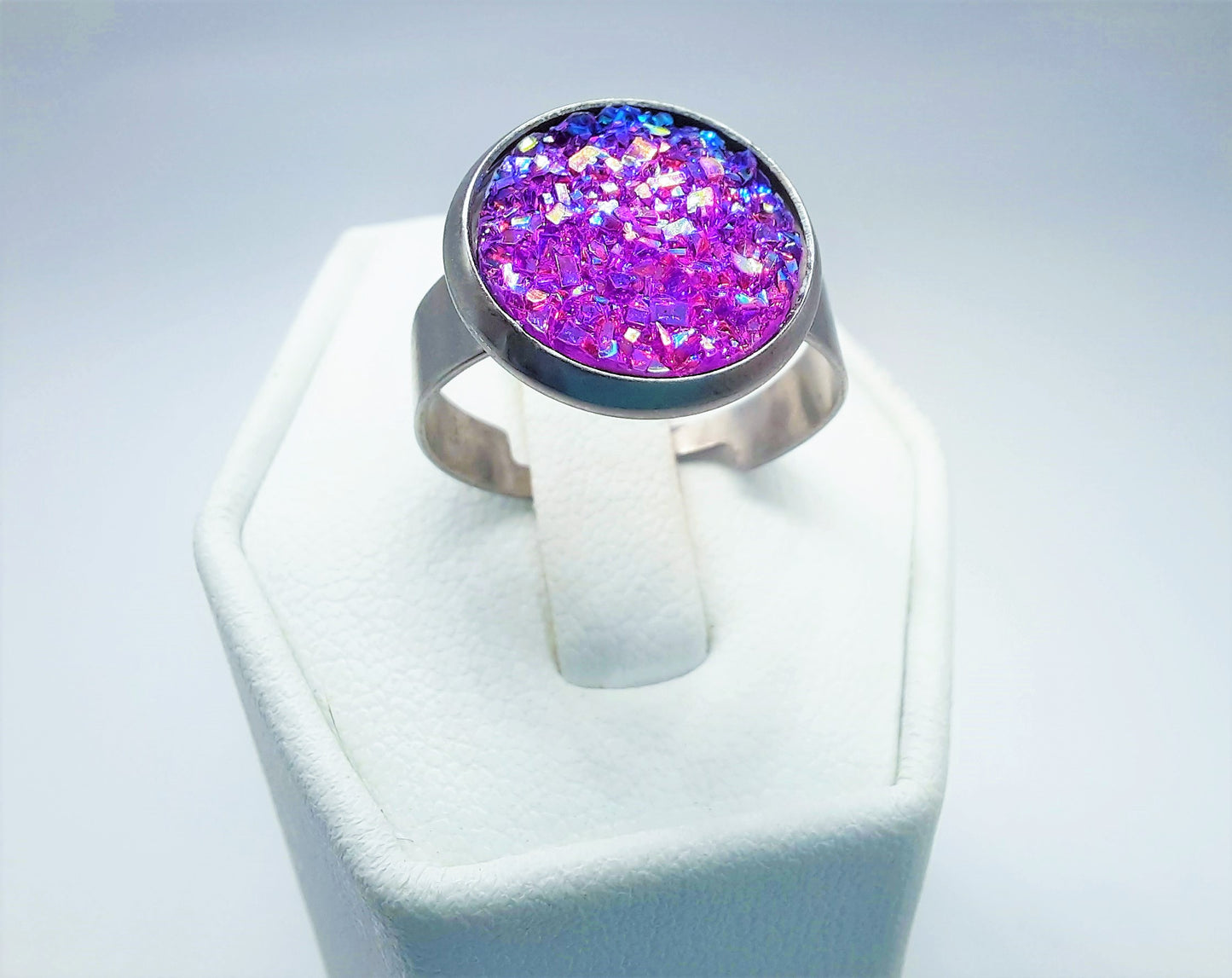 Iridescent Druzy Stainless Steel Ring - Adjustable
