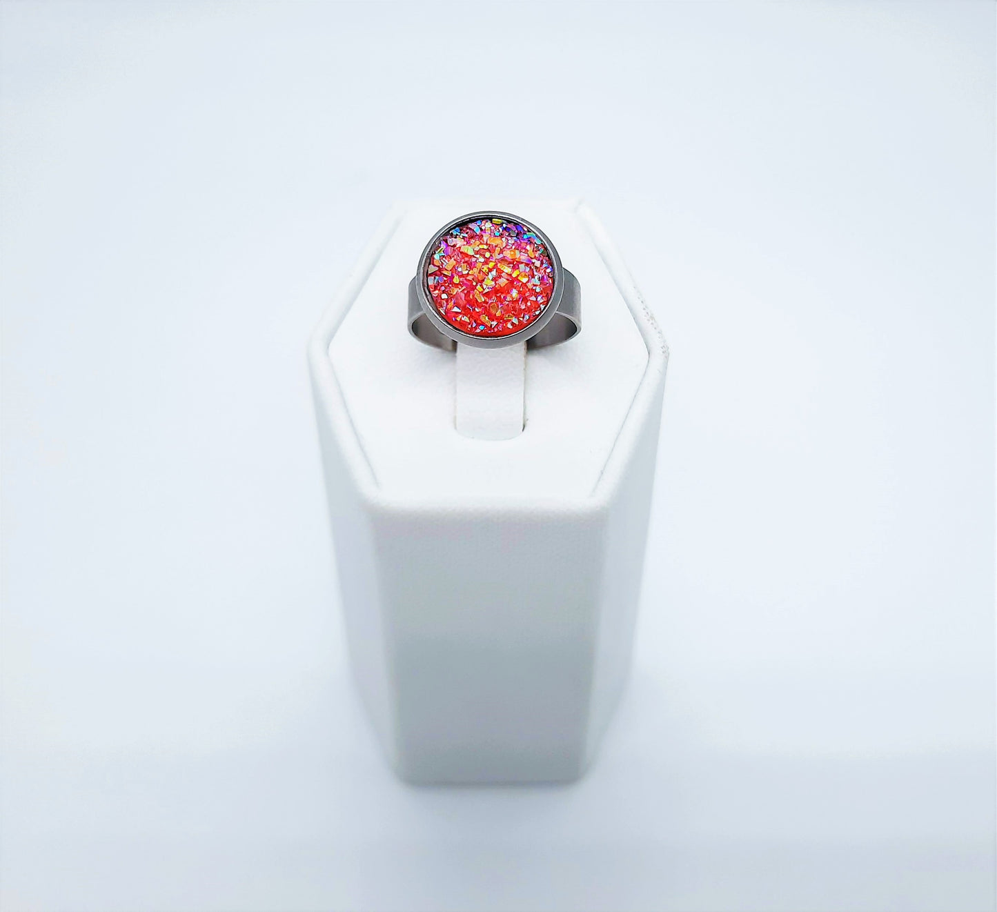 Iridescent Druzy Stainless Steel Ring - Adjustable