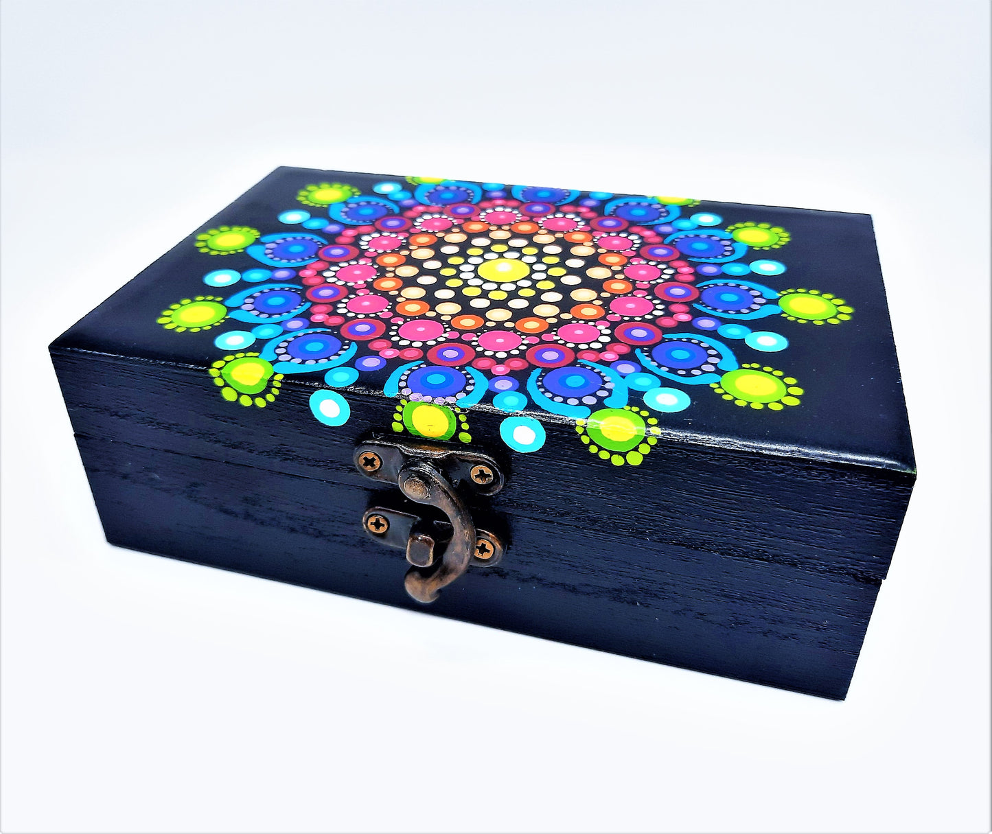 Handpainted Rainbow Dot Mandala Keepsake / Jewelry / Trinket Box