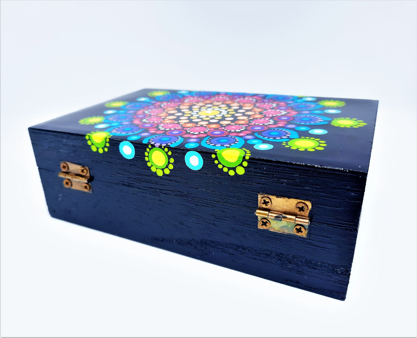 Handpainted Rainbow Dot Mandala Keepsake / Jewelry / Trinket Box