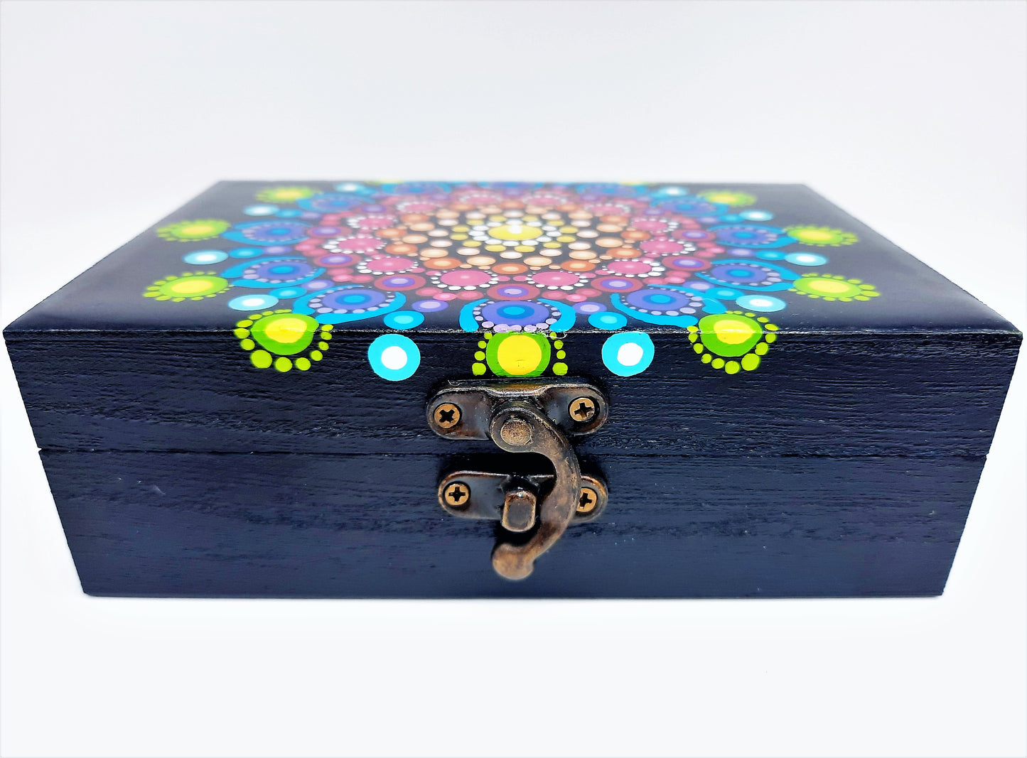 Handpainted Rainbow Dot Mandala Keepsake / Jewelry / Trinket Box