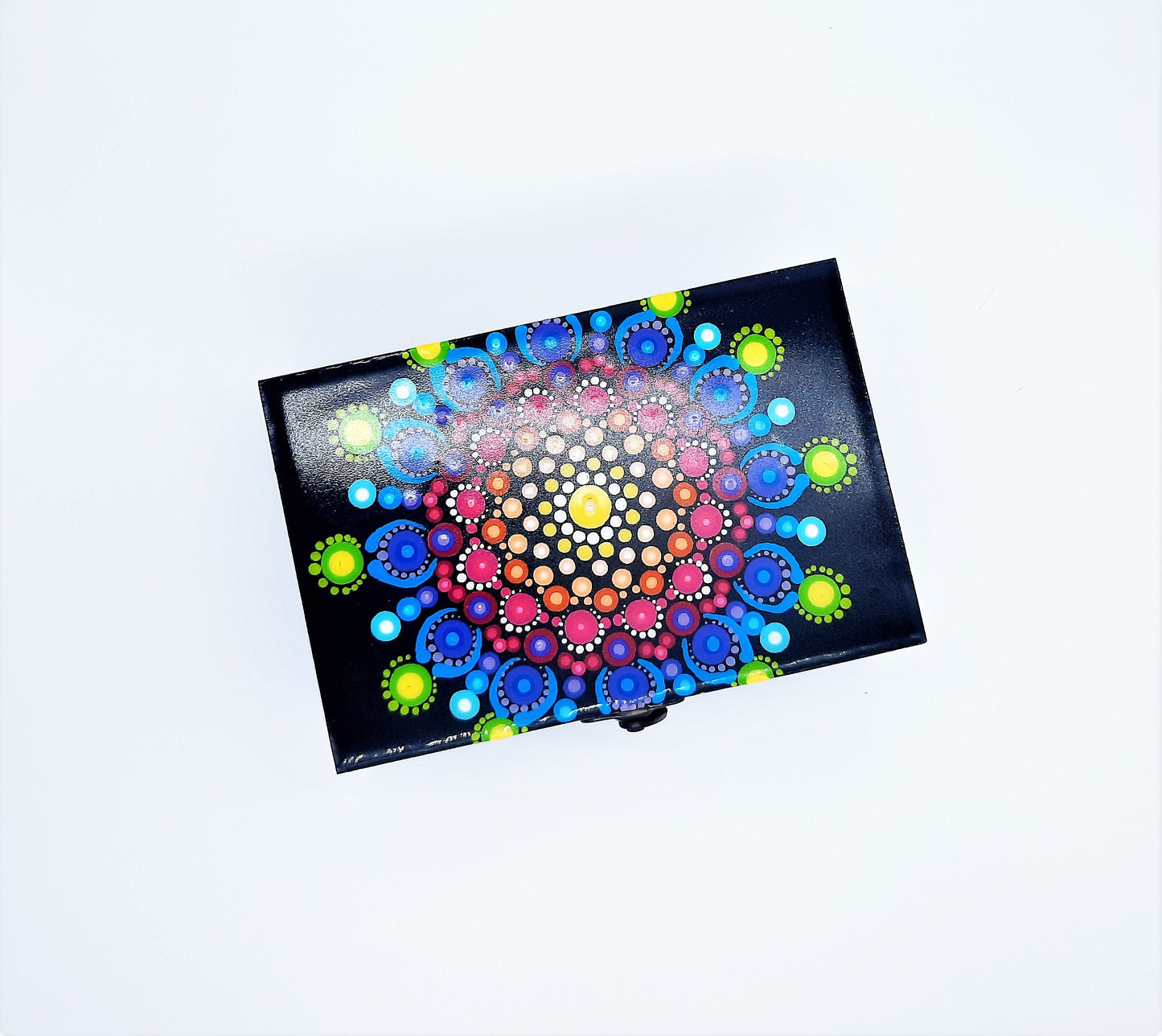 Handpainted Rainbow Dot Mandala Keepsake / Jewelry / Trinket Box
