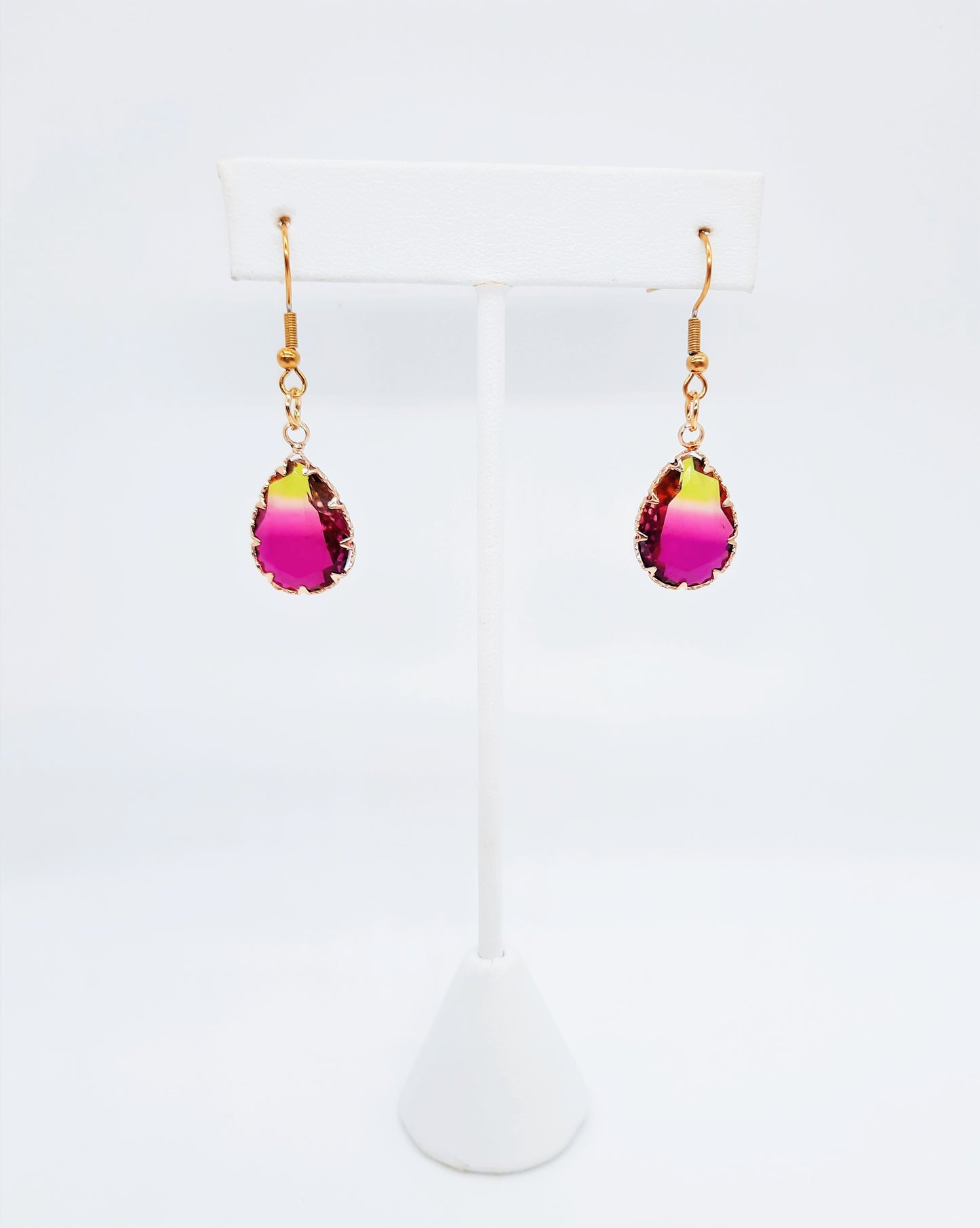 Yellow to Pink Ombre Teardrop Earrings