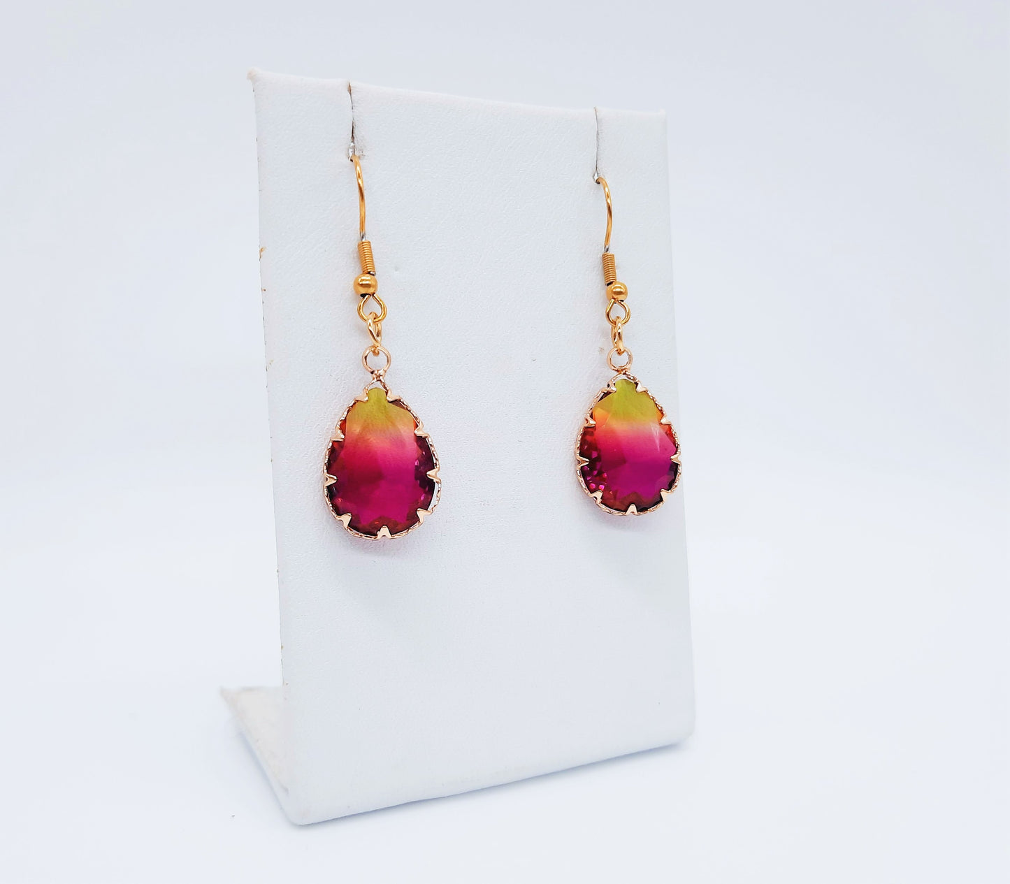 Yellow to Pink Ombre Teardrop Earrings