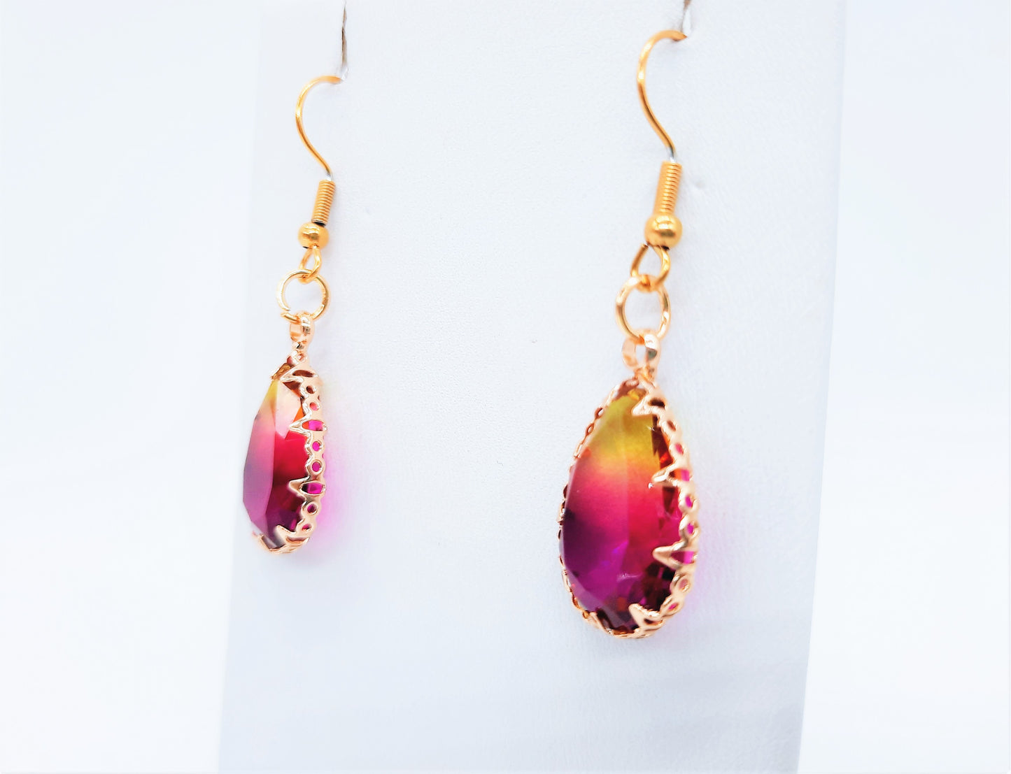 Yellow to Pink Ombre Teardrop Earrings