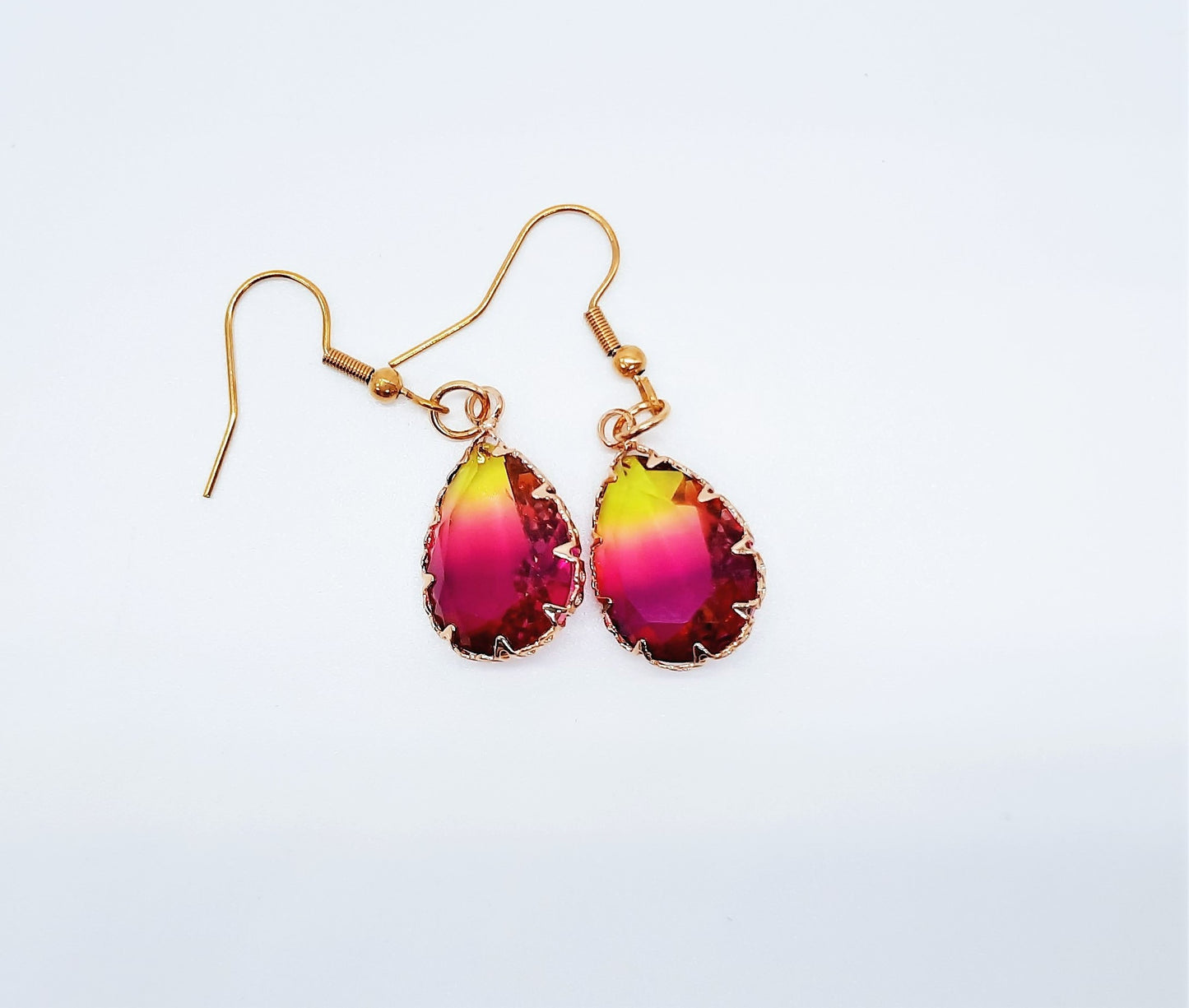 Yellow to Pink Ombre Teardrop Earrings