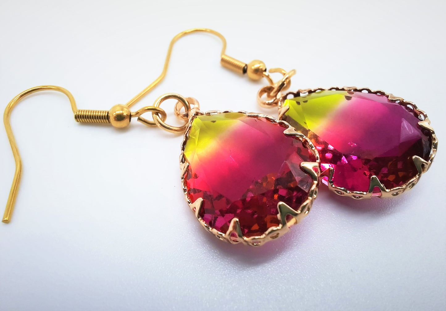Yellow to Pink Ombre Teardrop Earrings