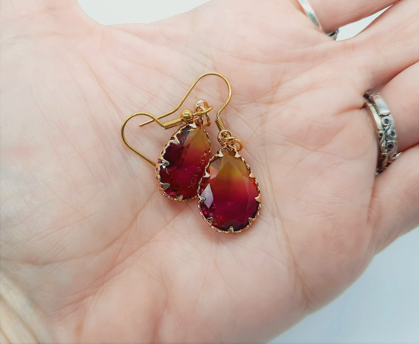 Yellow to Pink Ombre Teardrop Earrings