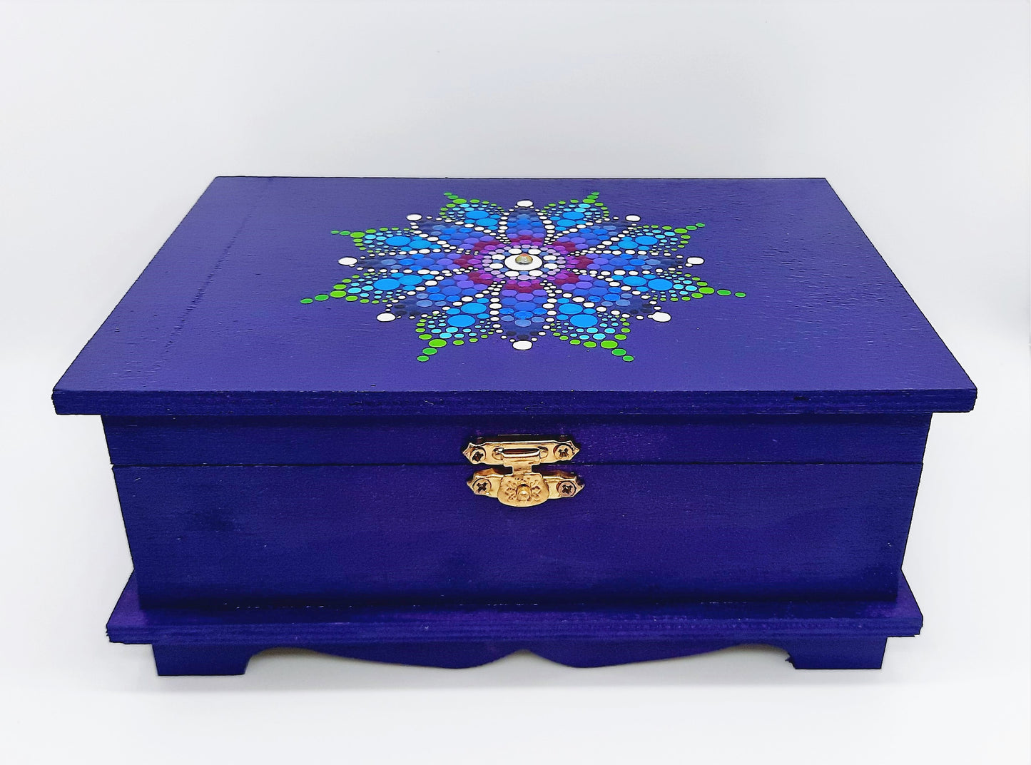 Handpainted Rainbow Dot Mandala Keepsake / Jewelry / Trinket Box
