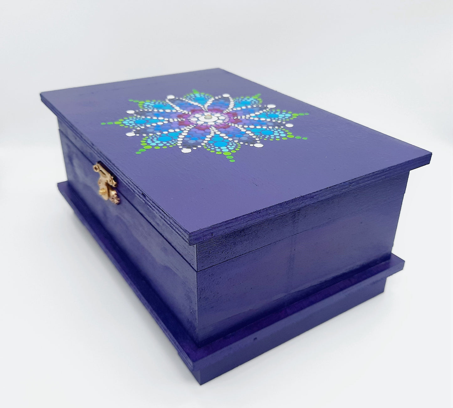 Handpainted Rainbow Dot Mandala Keepsake / Jewelry / Trinket Box