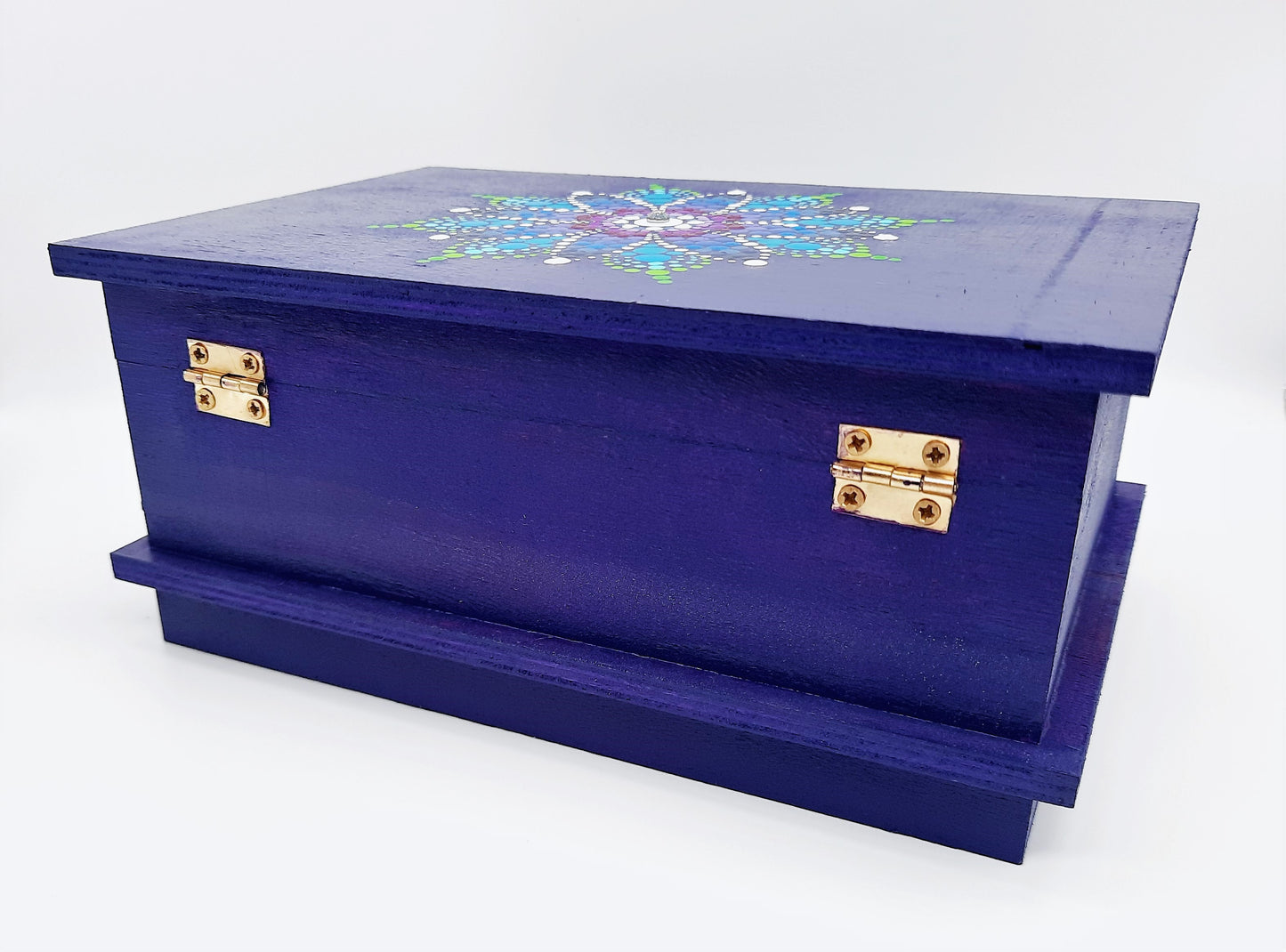 Handpainted Rainbow Dot Mandala Keepsake / Jewelry / Trinket Box