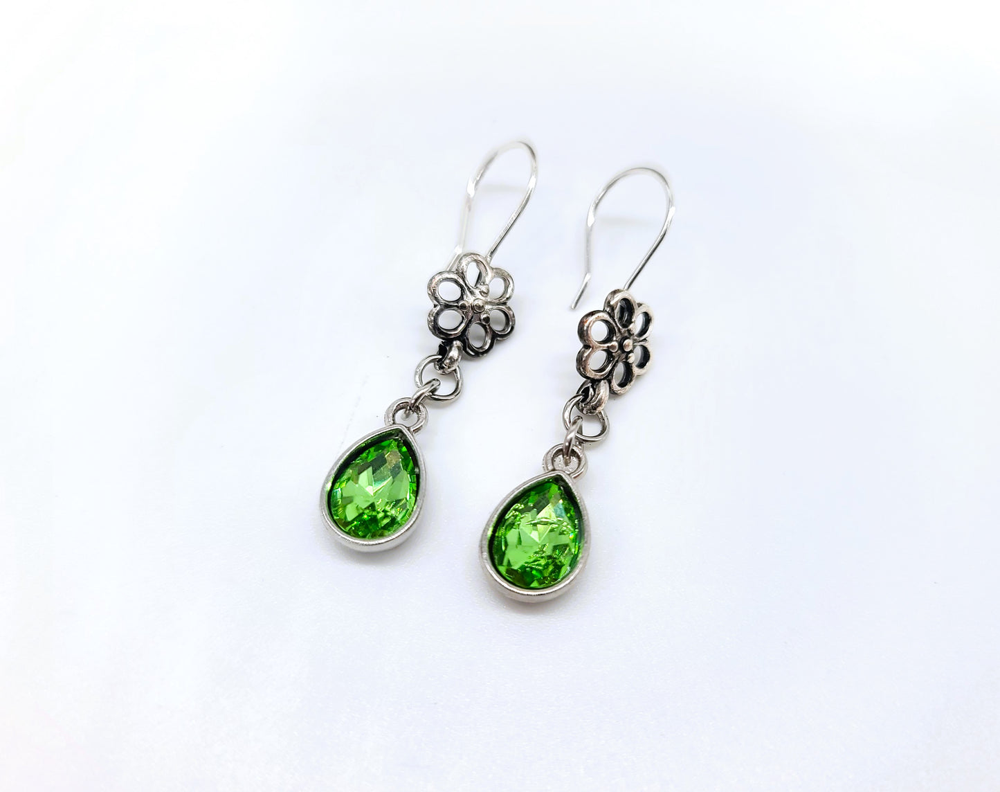 Green Peridot Flower Power Teardrop Earrings