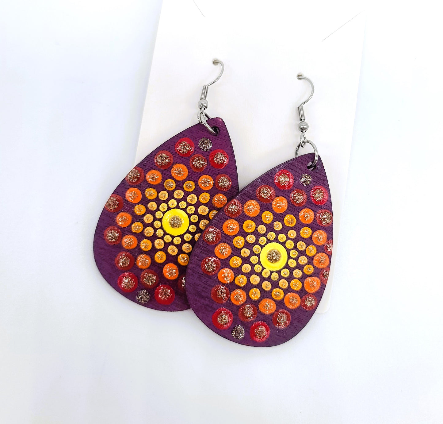 Hand-painted Dot Mandala Earrings