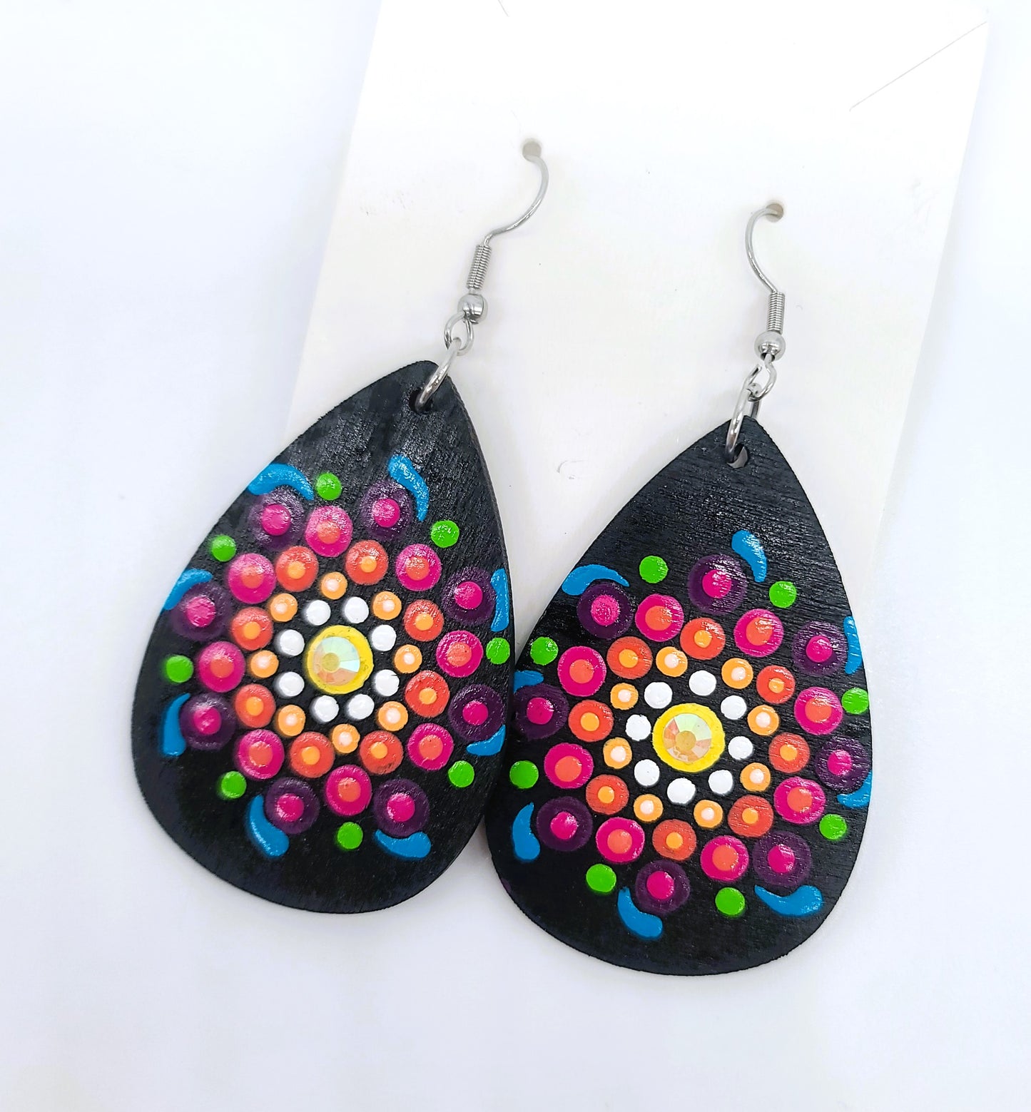 Hand-painted Dot Mandala Earrings