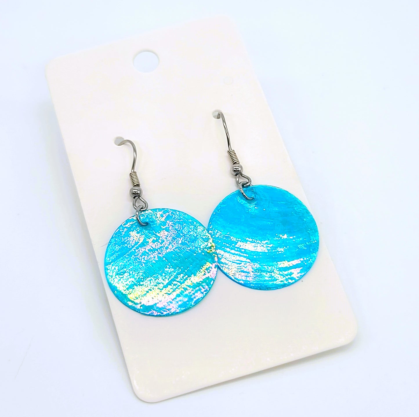 Round / Circle Iridescent Capiz Seashell Earrings