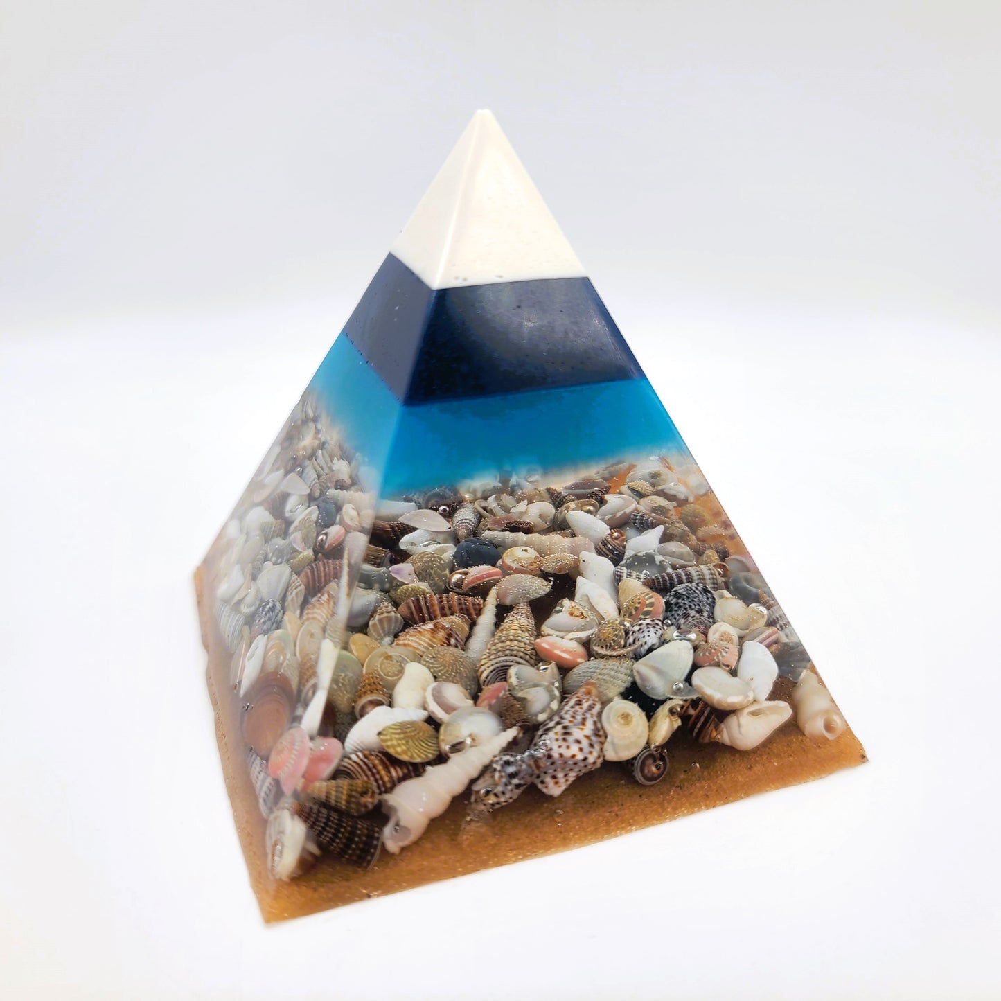 4" Ocean Themed Orgonite Pyramid Made w/ Eco-Friendly Epoxy Resin