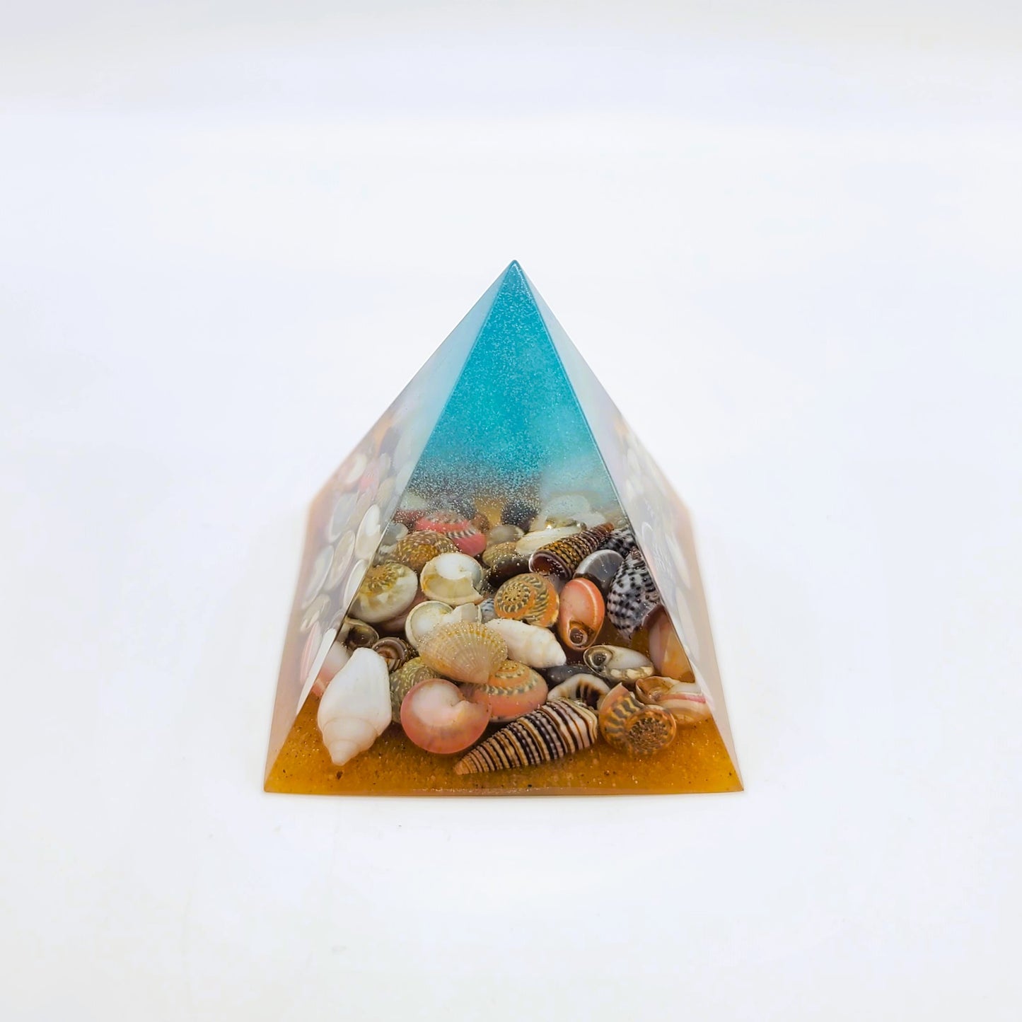 Tiny Ocean Themed Orgonite Pyramid Made w/ Eco-Friendly Epoxy Resin