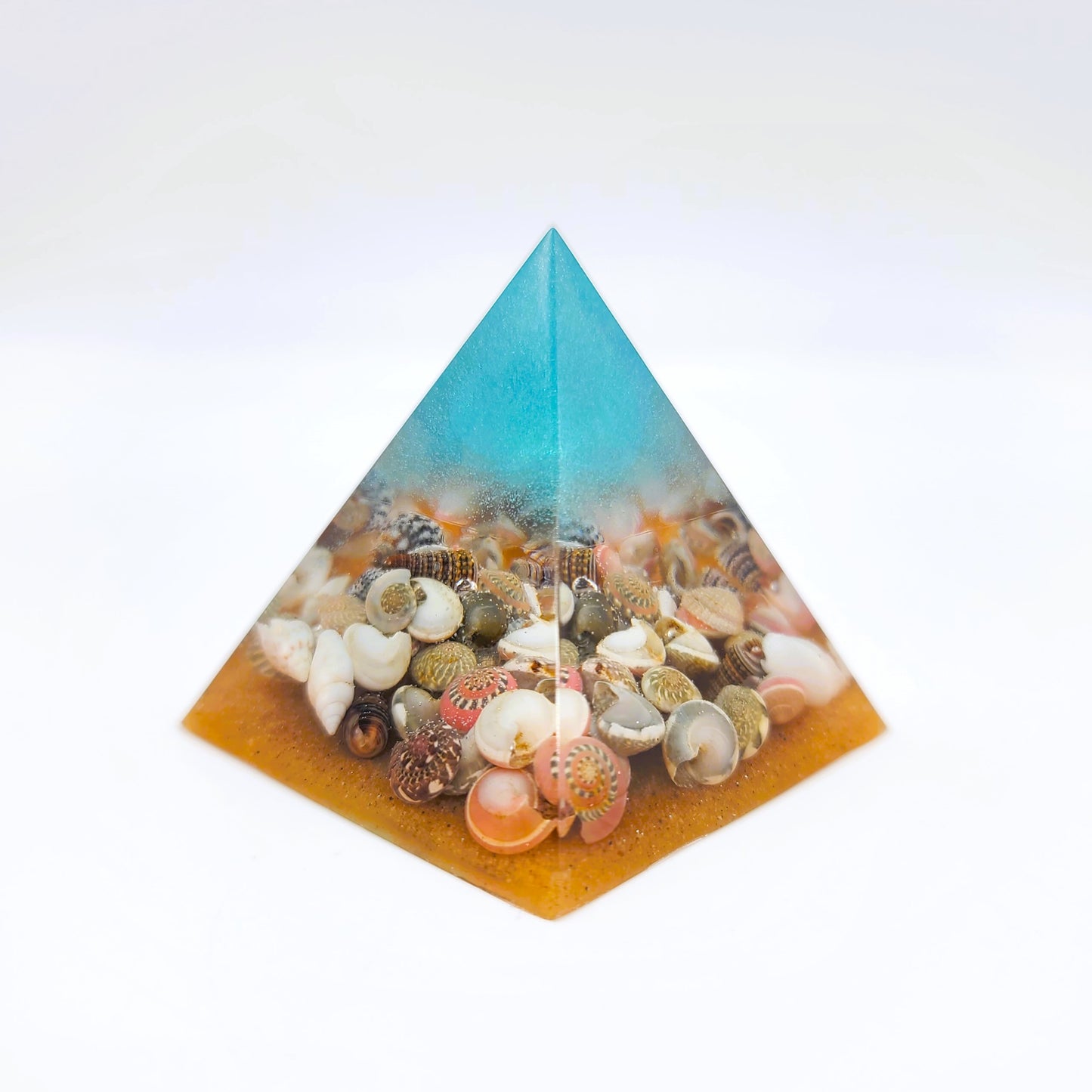 Tiny Ocean Themed Orgonite Pyramid Made w/ Eco-Friendly Epoxy Resin