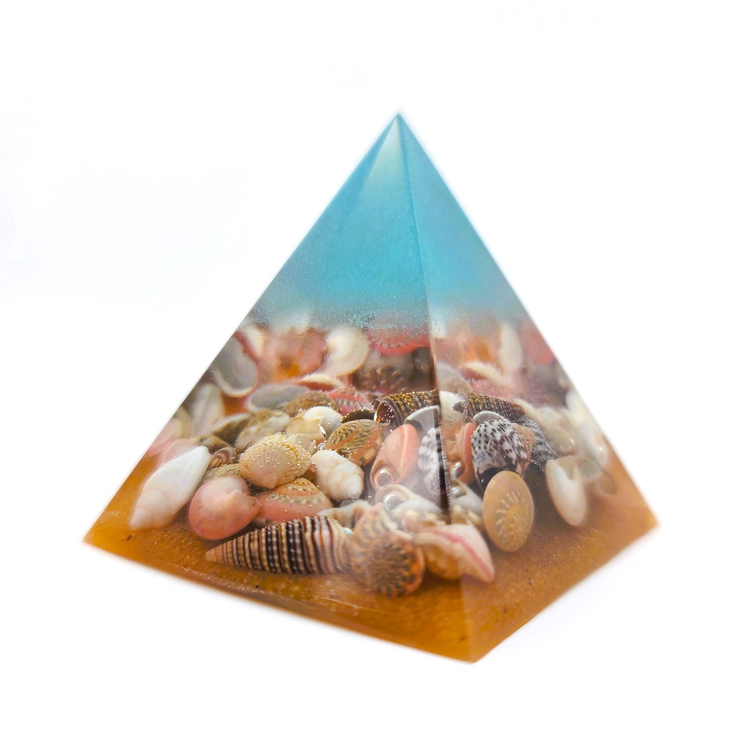 Tiny Ocean Themed Orgonite Pyramid Made w/ Eco-Friendly Epoxy Resin