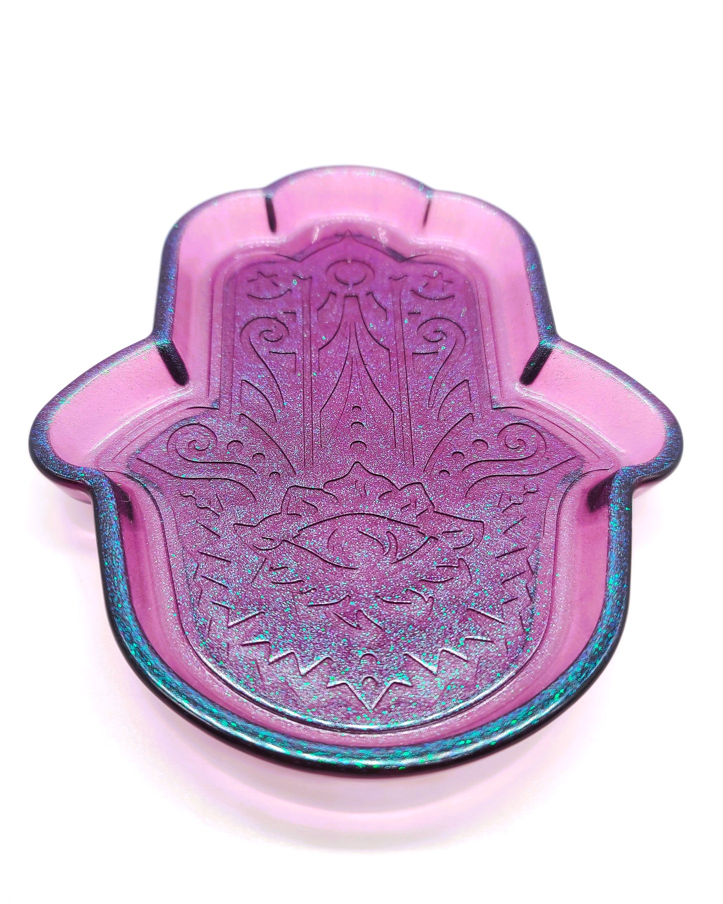 Hamsa Hand Trinket Dish - Made with Resin & Color-Shift Mica