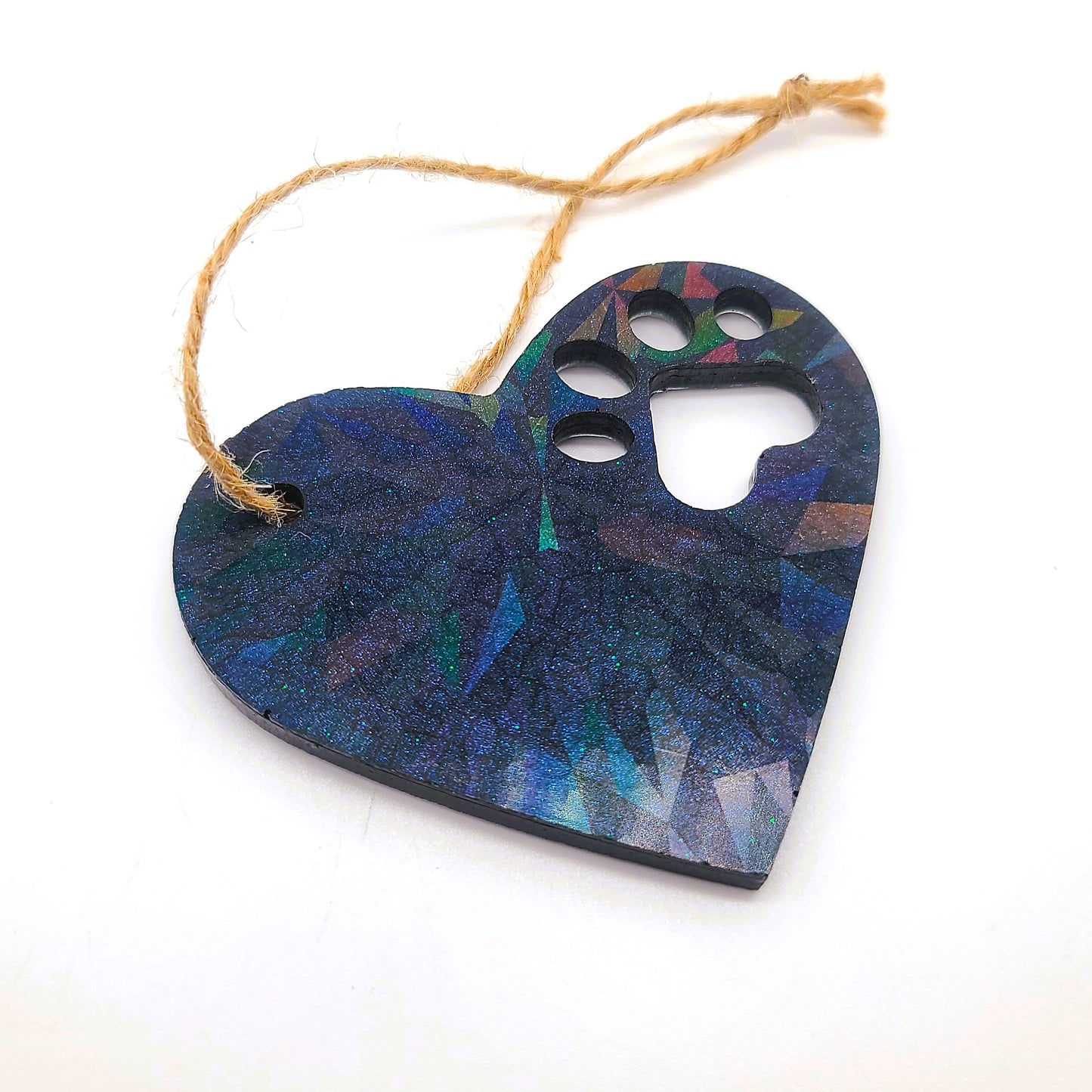 Dog Paw Heart Holographic Ornament Made w/ Eco-Friendly Resin