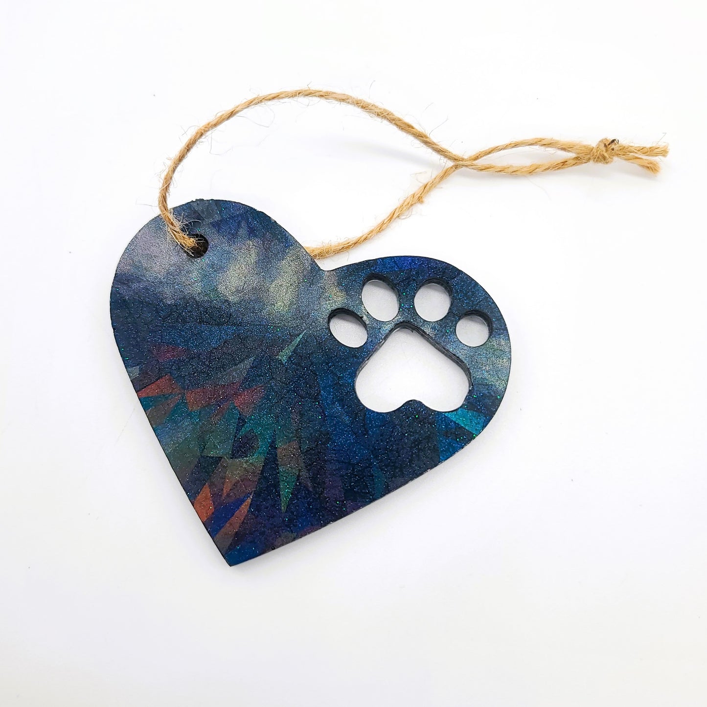Dog Paw Heart Holographic Ornament Made w/ Eco-Friendly Resin