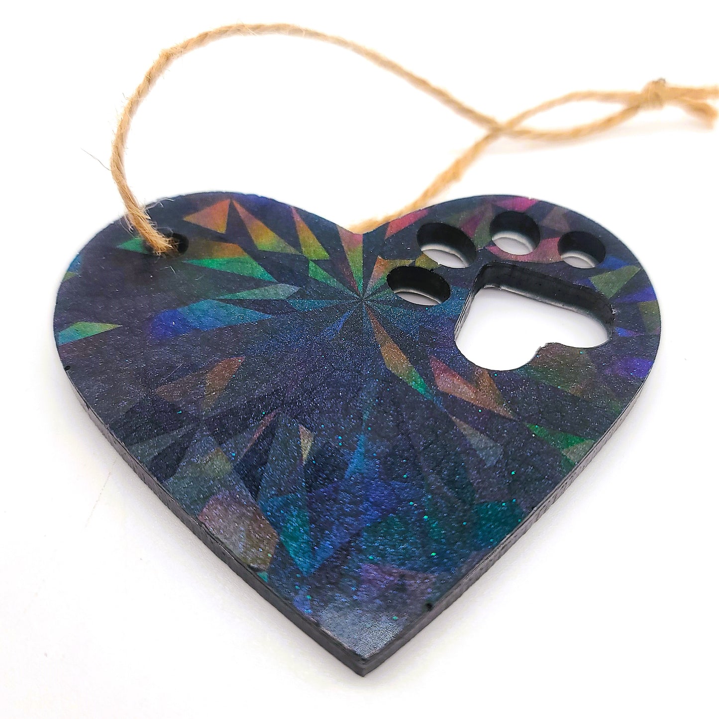 Dog Paw Heart Holographic Ornament Made w/ Eco-Friendly Resin