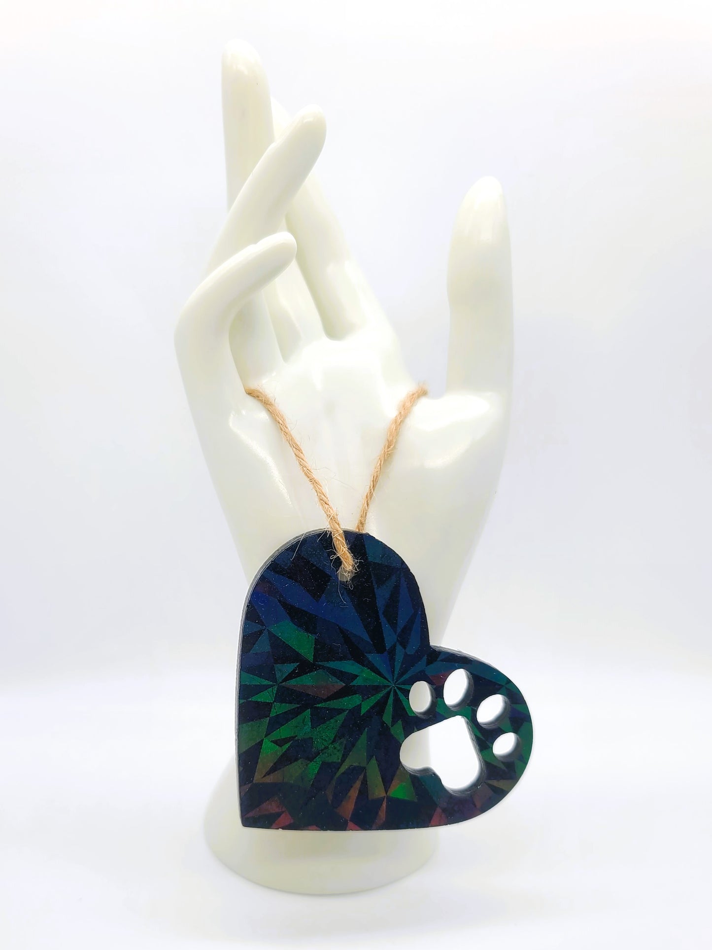 Dog Paw Heart Holographic Ornament Made w/ Eco-Friendly Resin