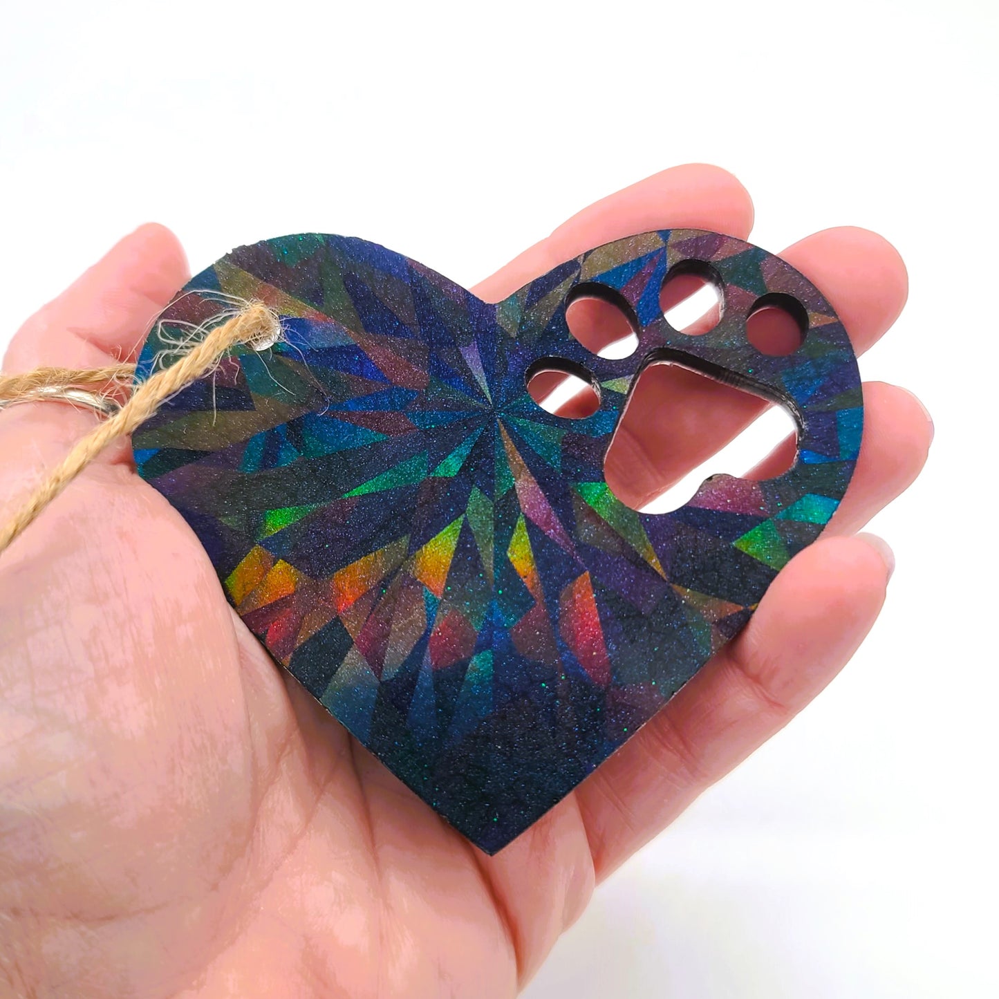 Dog Paw Heart Holographic Ornament Made w/ Eco-Friendly Resin