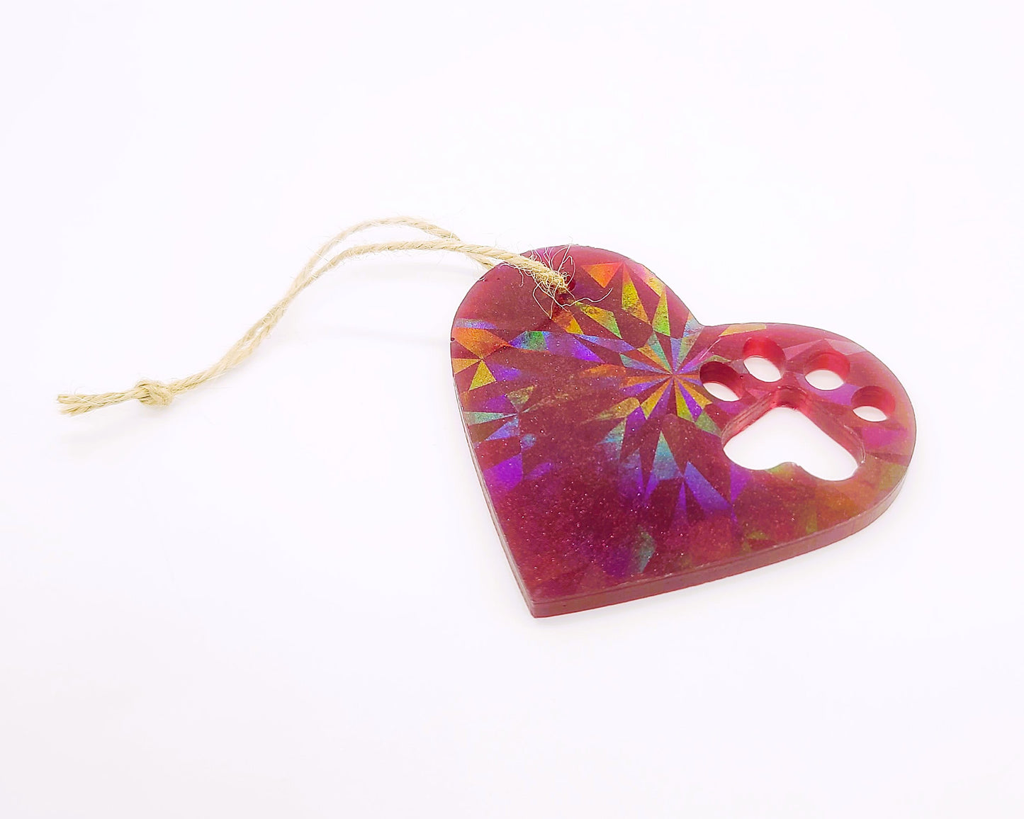 Dog Paw Heart Holographic Ornament Made w/ Eco-Friendly Resin
