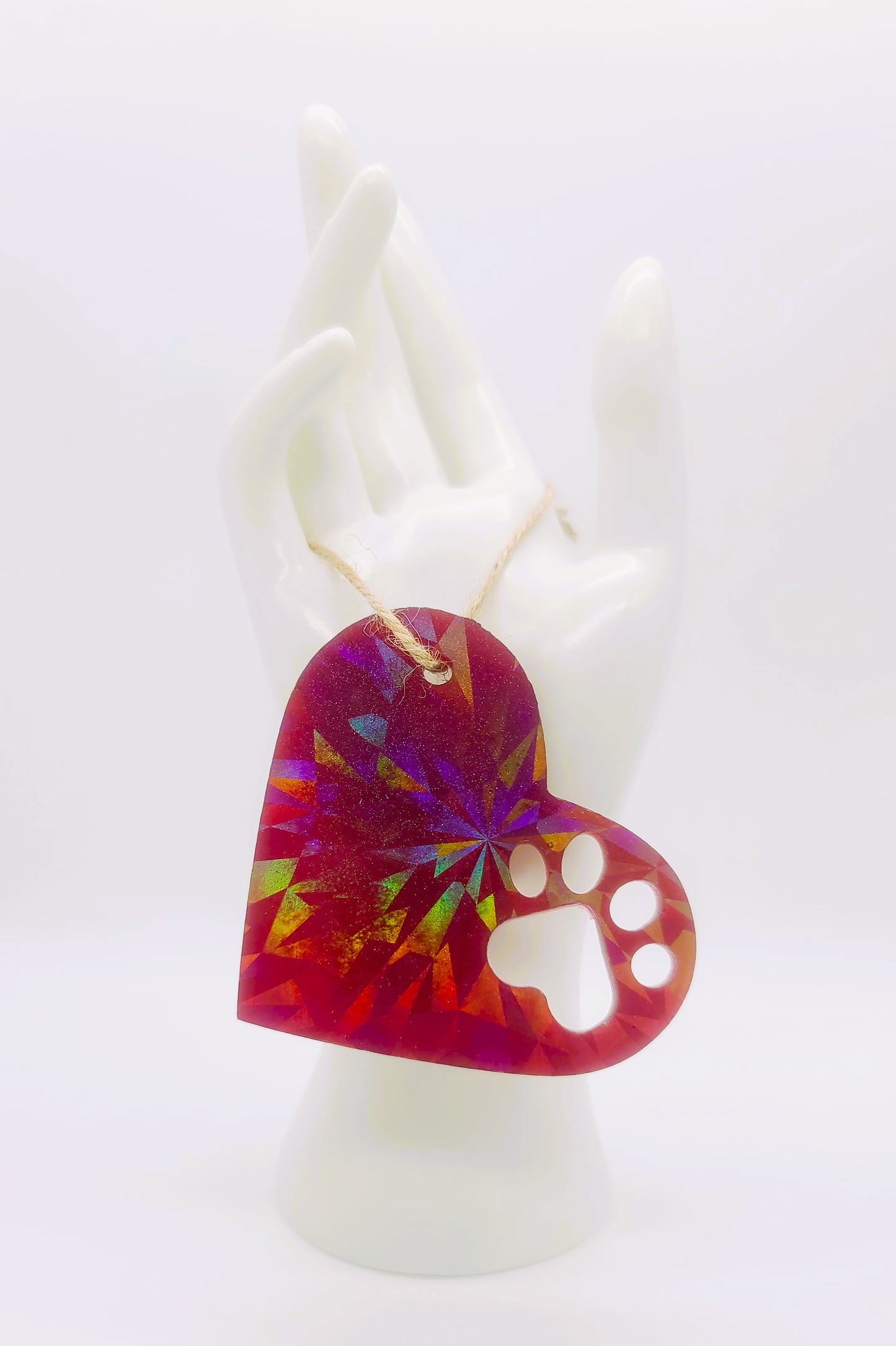 Dog Paw Heart Holographic Ornament Made w/ Eco-Friendly Resin
