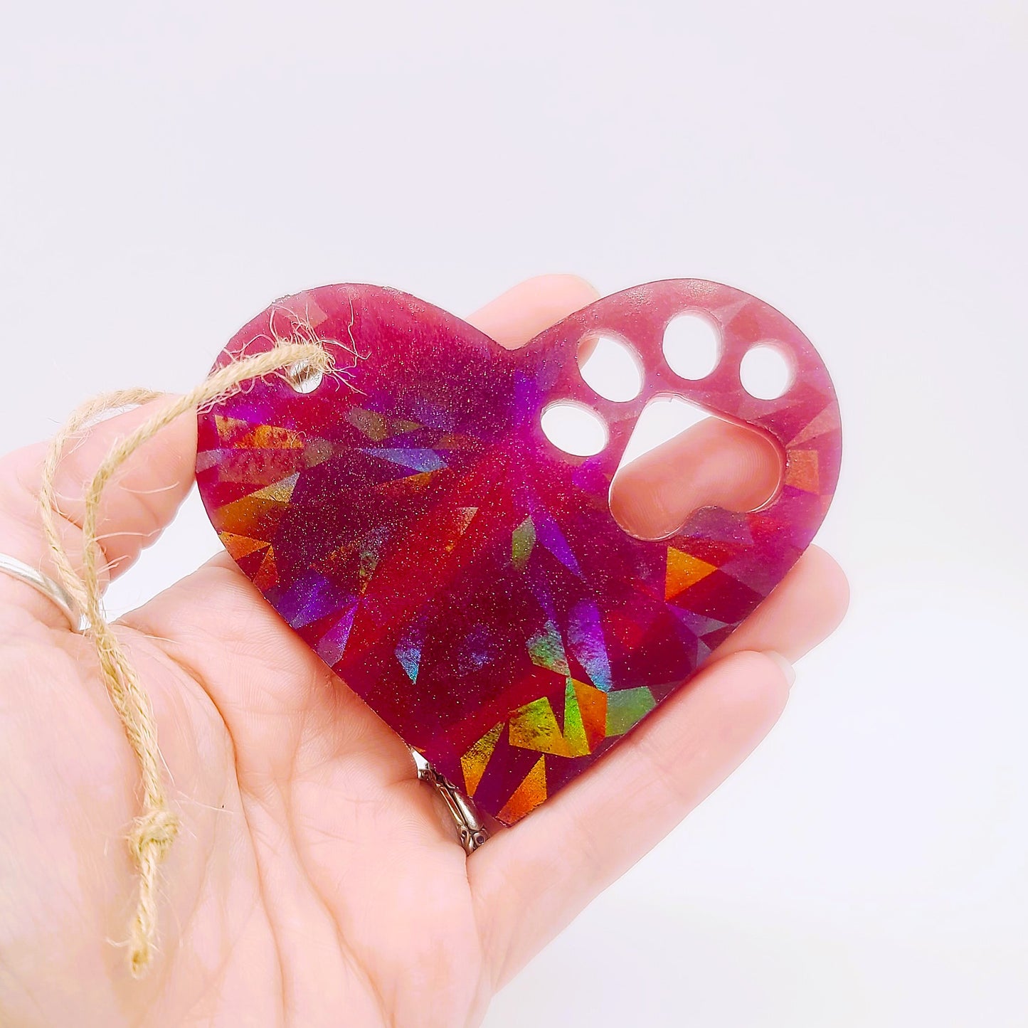 Dog Paw Heart Holographic Ornament Made w/ Eco-Friendly Resin