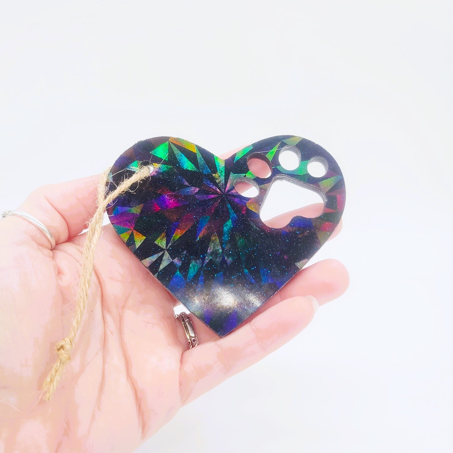 Dog Paw Heart Holographic Ornament Made w/ Eco-Friendly Resin