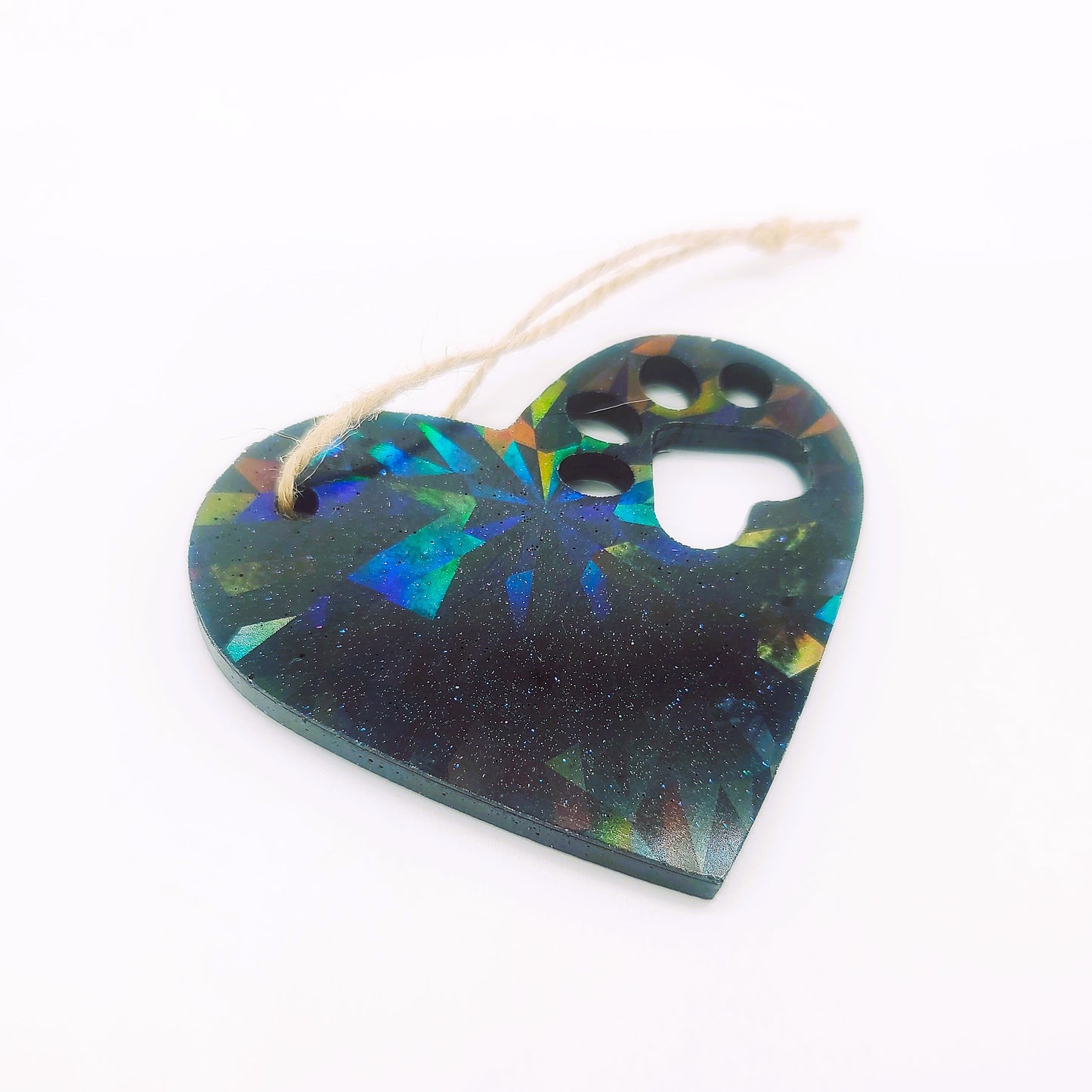 Dog Paw Heart Holographic Ornament Made w/ Eco-Friendly Resin