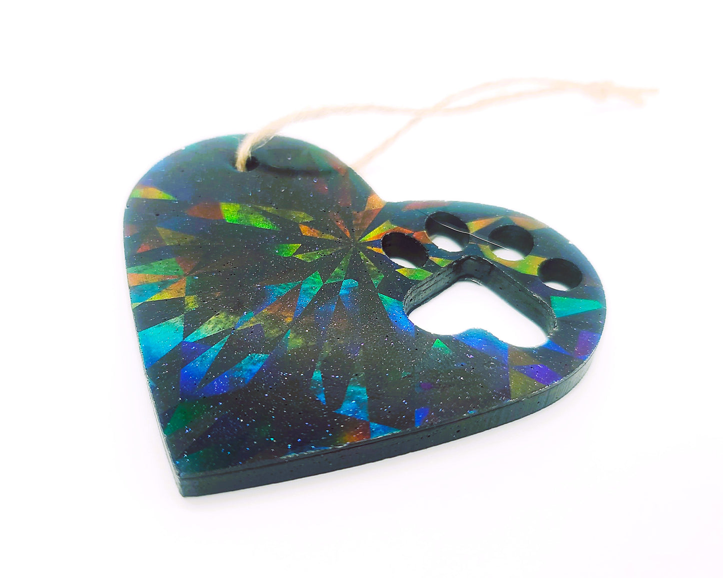 Dog Paw Heart Holographic Ornament Made w/ Eco-Friendly Resin