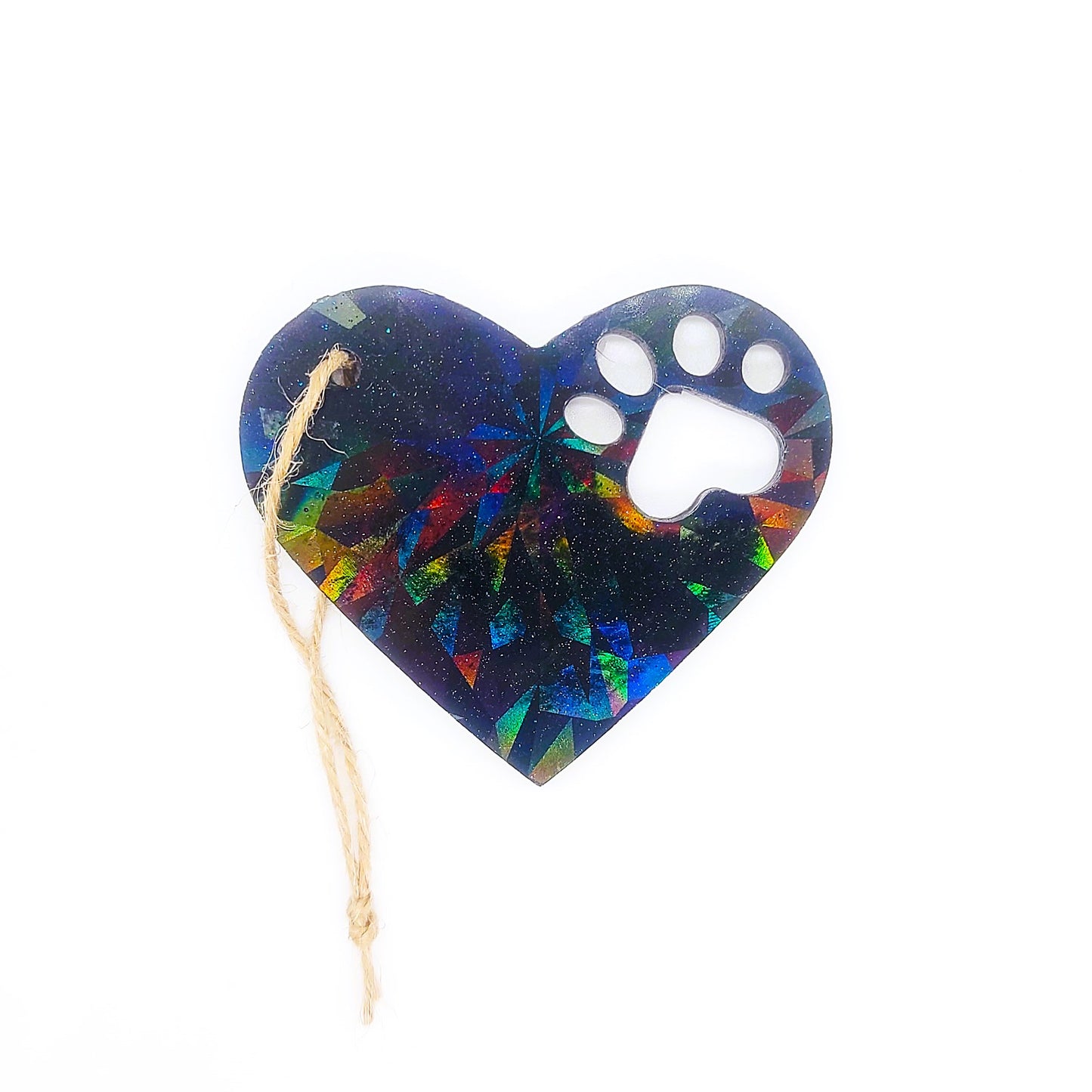 Dog Paw Heart Holographic Ornament Made w/ Eco-Friendly Resin