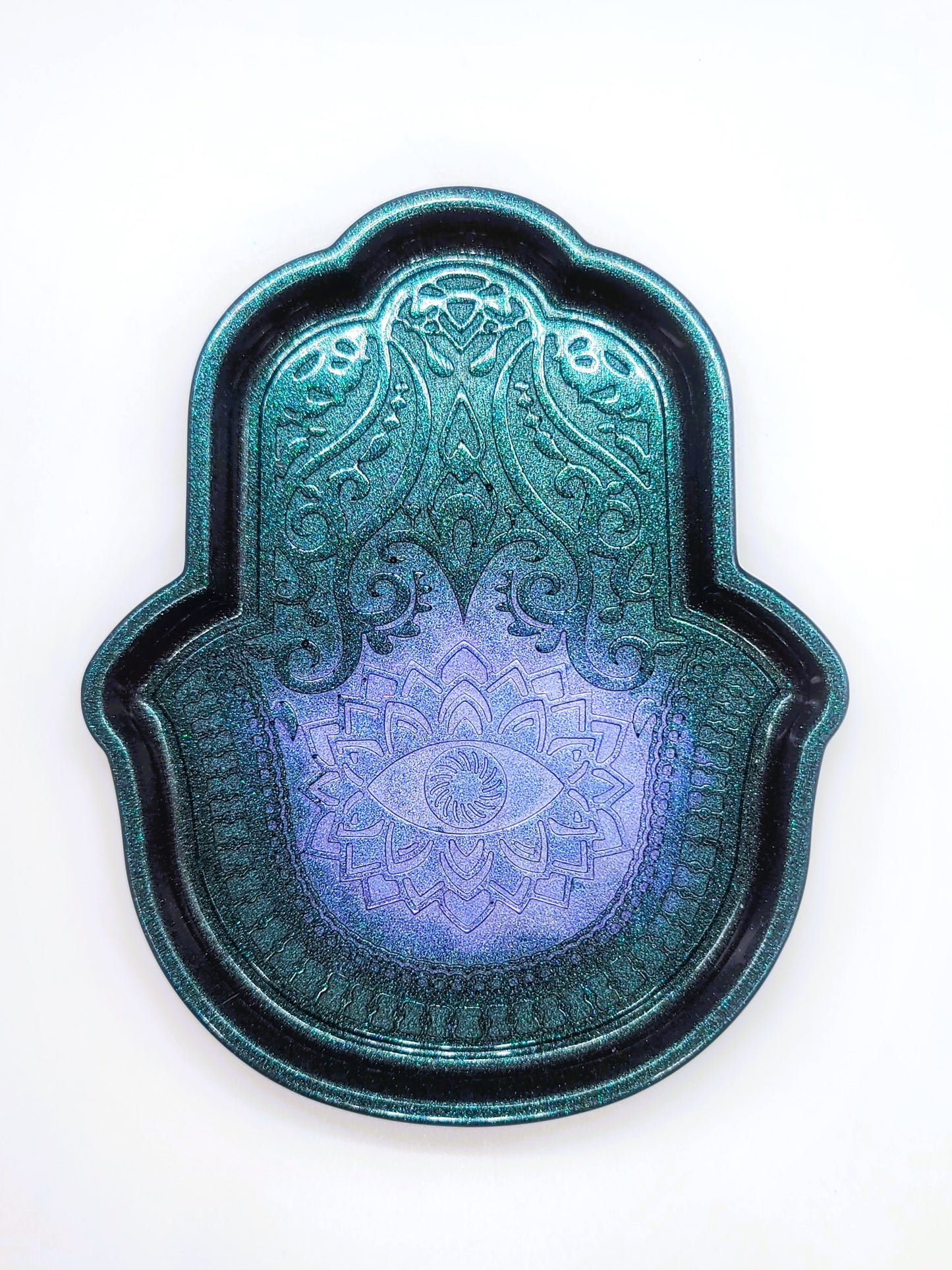 Hamsa Hand Trinket Dish - Made with Resin & Color-Shift Mica