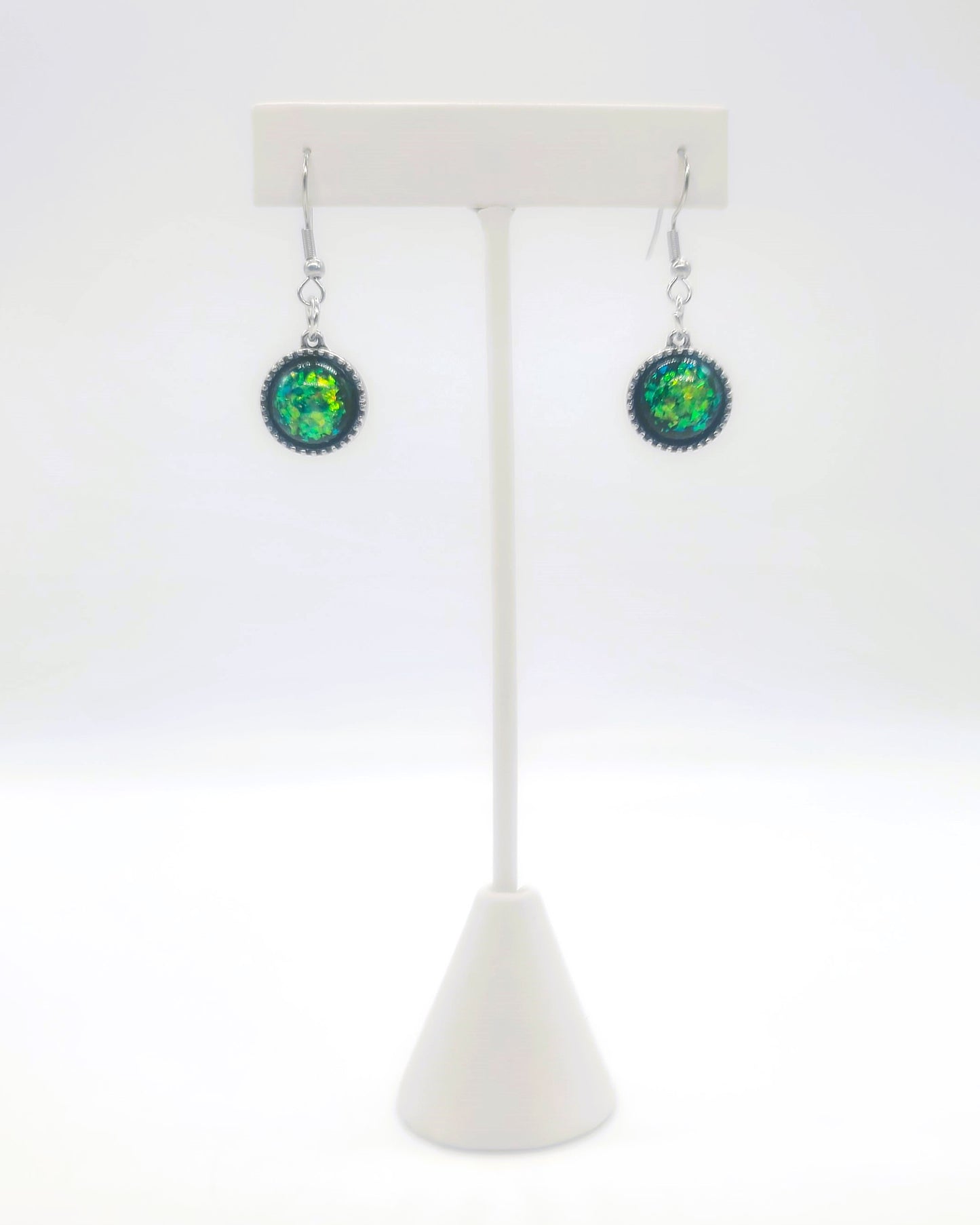 Intricate Black Opal (like) Sparkle Pendant Earrings
