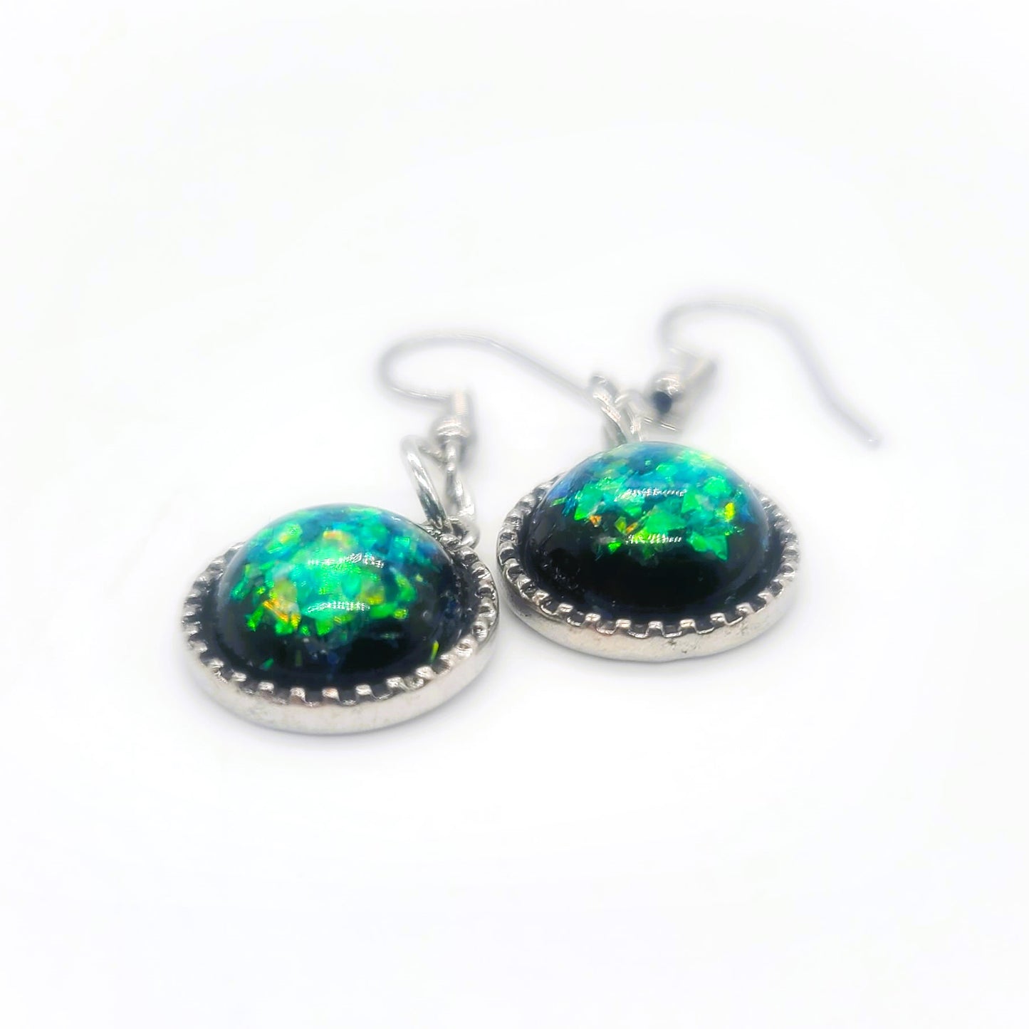Intricate Black Opal (like) Sparkle Pendant Earrings
