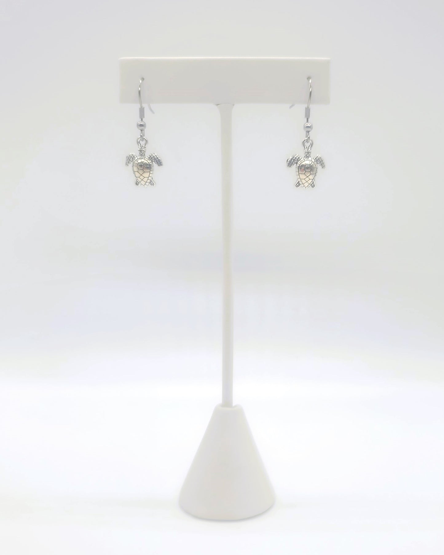 Tiny Silver Sea Turtle Dangle Earrings