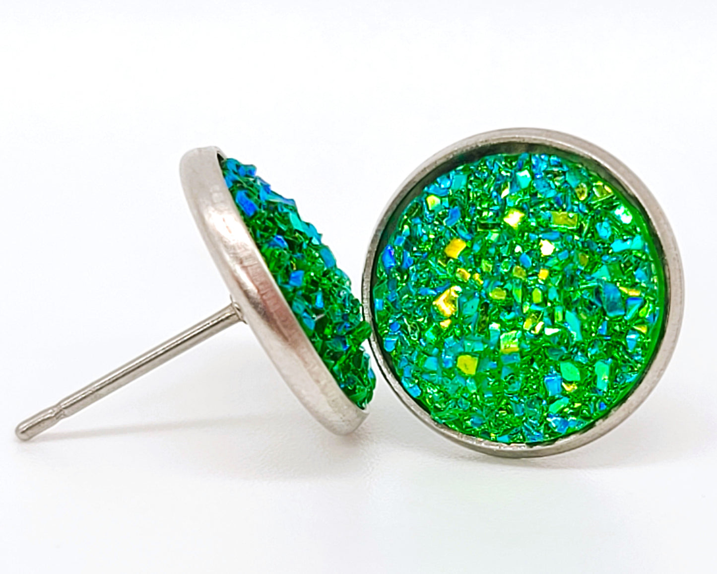 Handcrafted Iridescent Druzy Stone Post Earrings