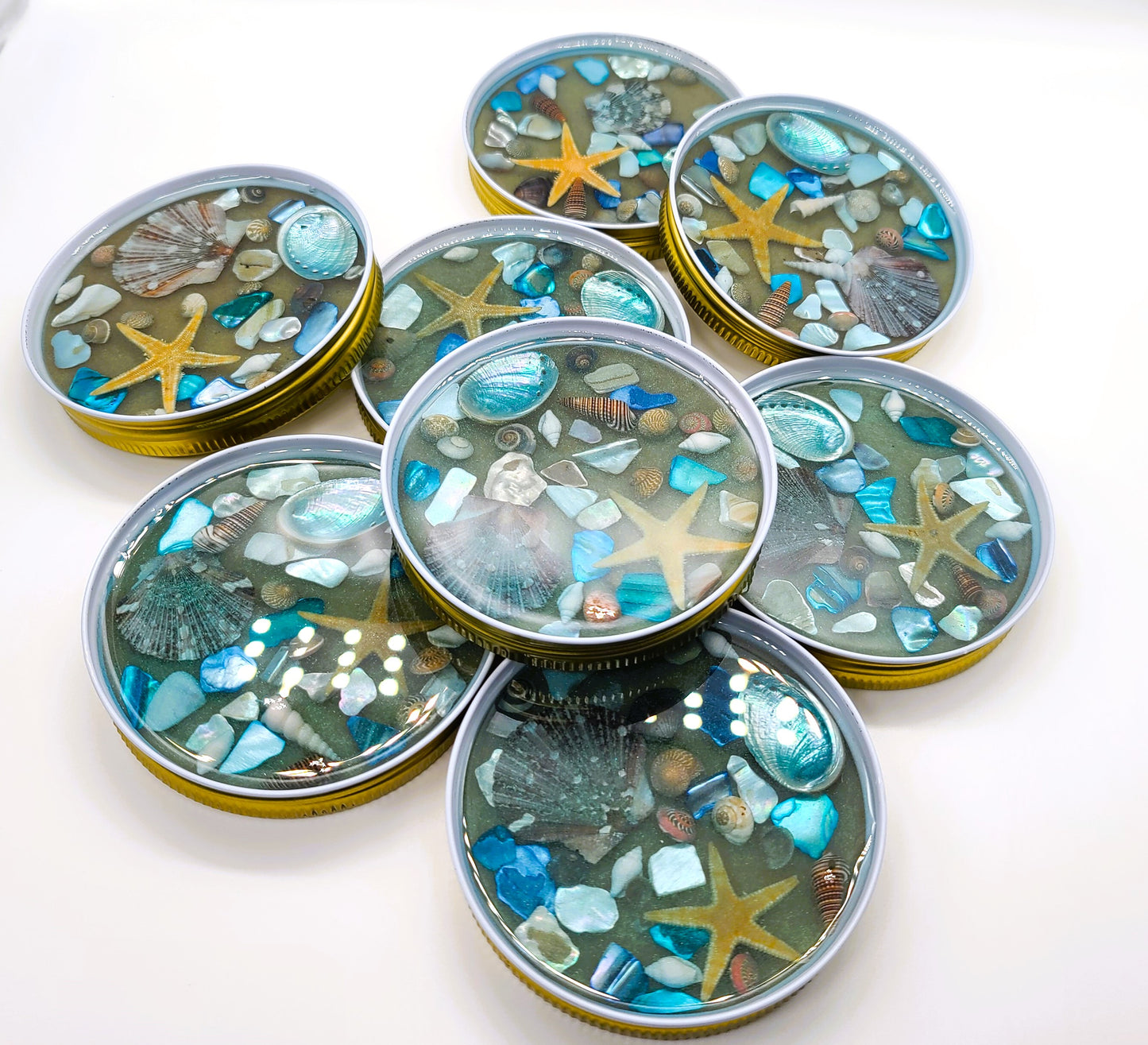 Resin Seashell Mason Jar Lid Coasters (Set of 4)