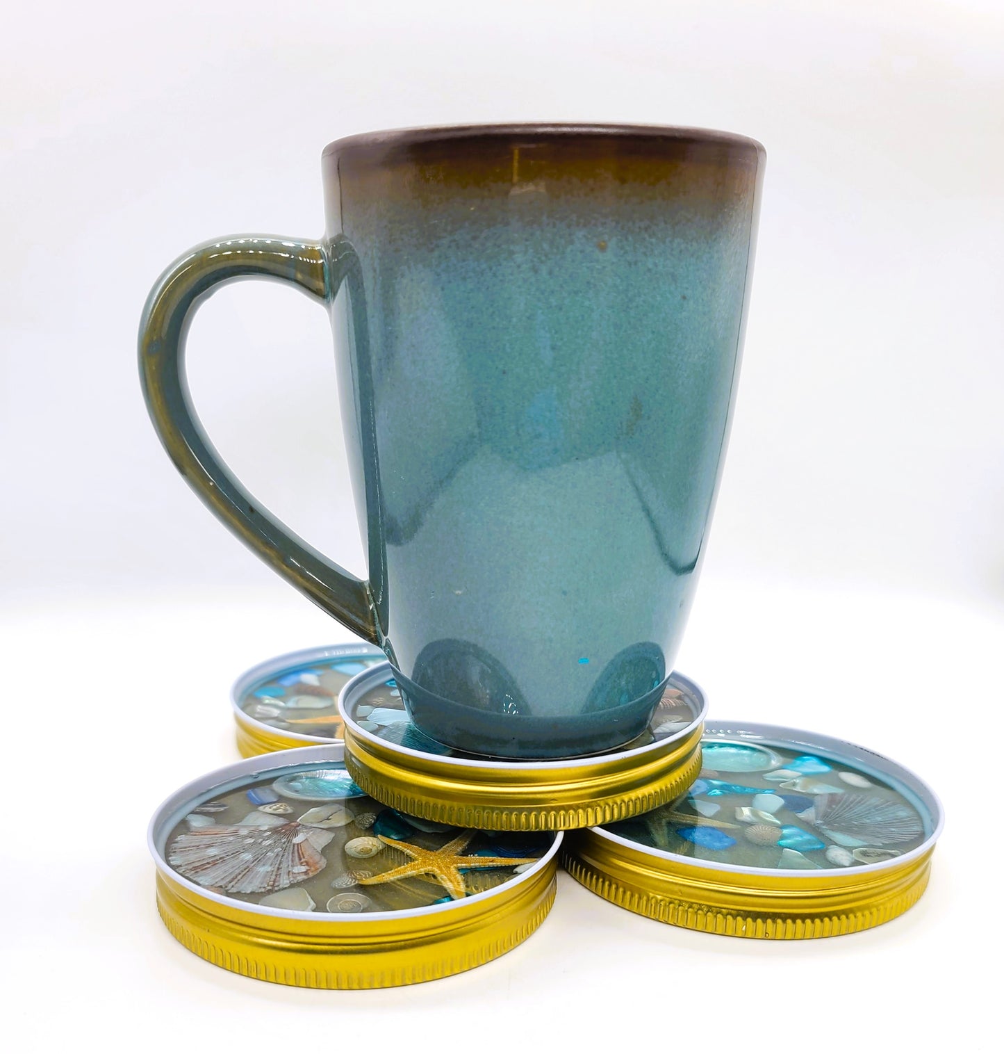 Resin Seashell Mason Jar Lid Coasters (Set of 4)