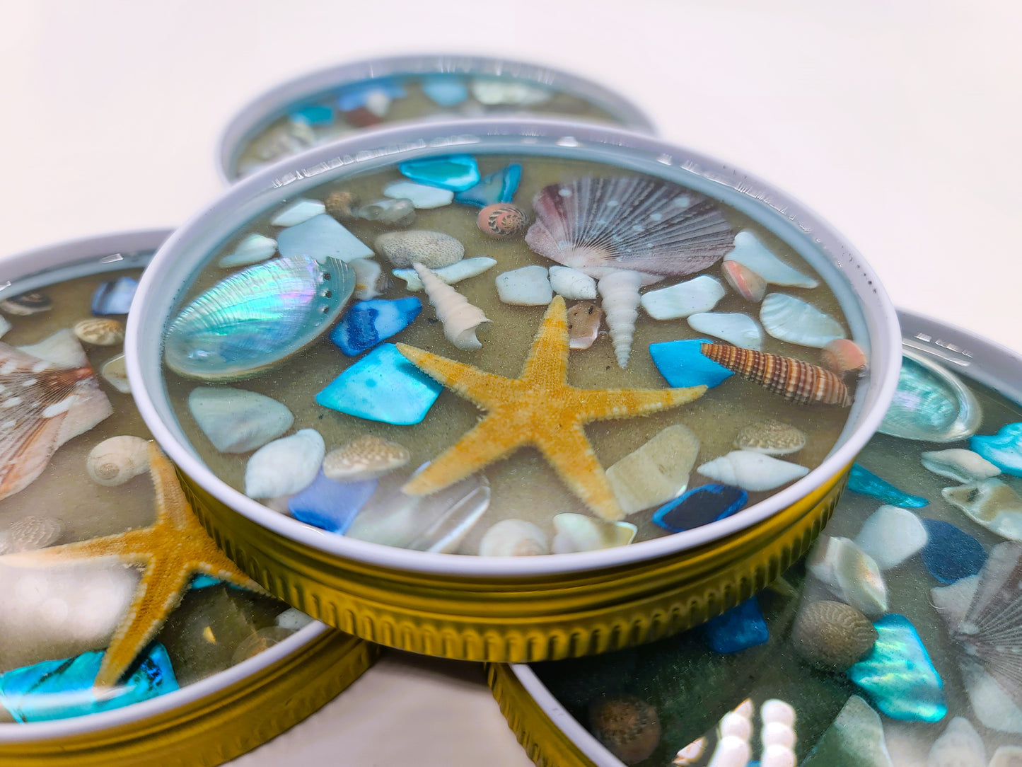 Resin Seashell Mason Jar Lid Coasters (Set of 4)