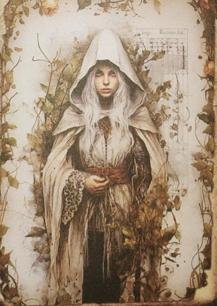 White Witches - Set of 10 4" x 6" Decoupage Wood Wall Panels
