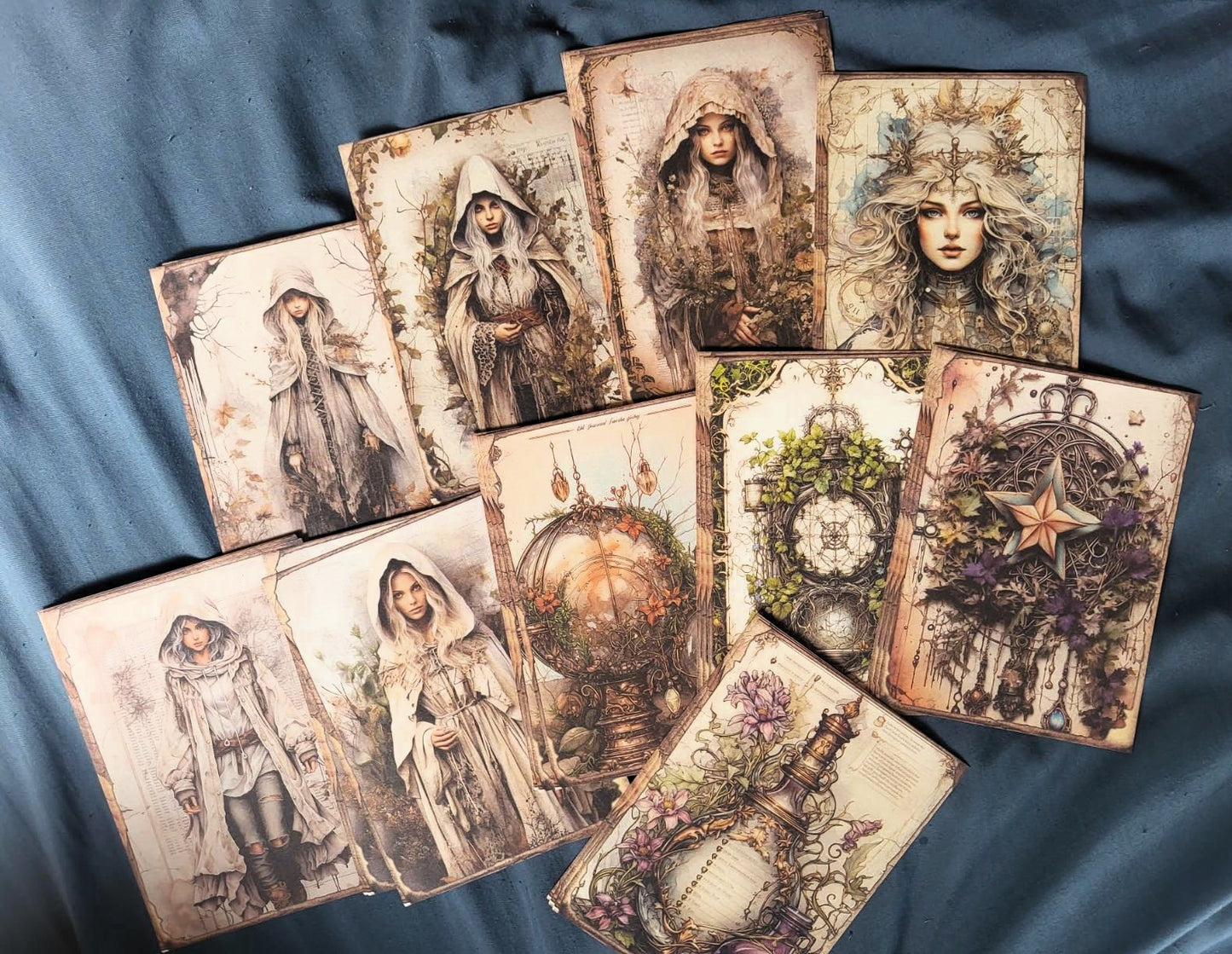 White Witches - Set of 10 4" x 6" Decoupage Wood Wall Panels